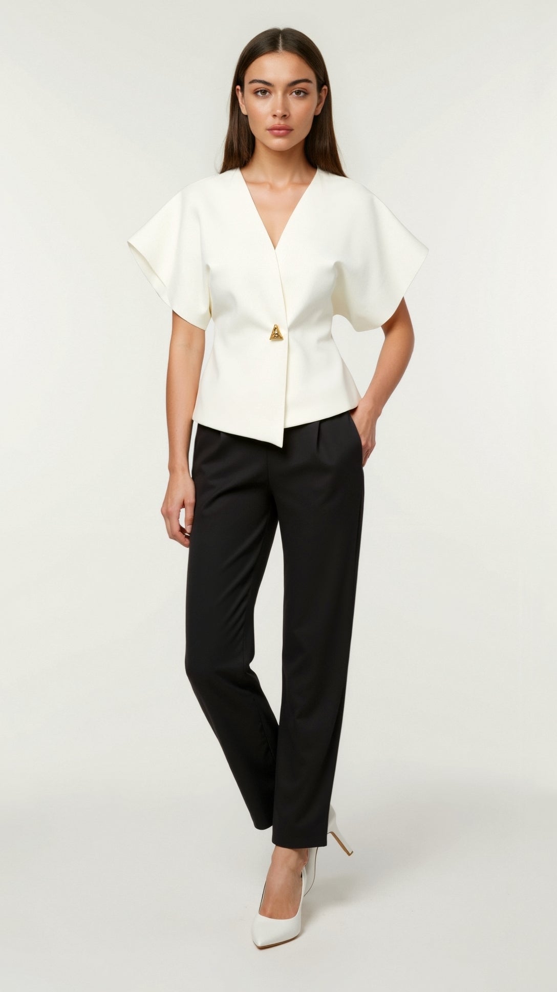 Amy Structured V-Neck Blouse 0