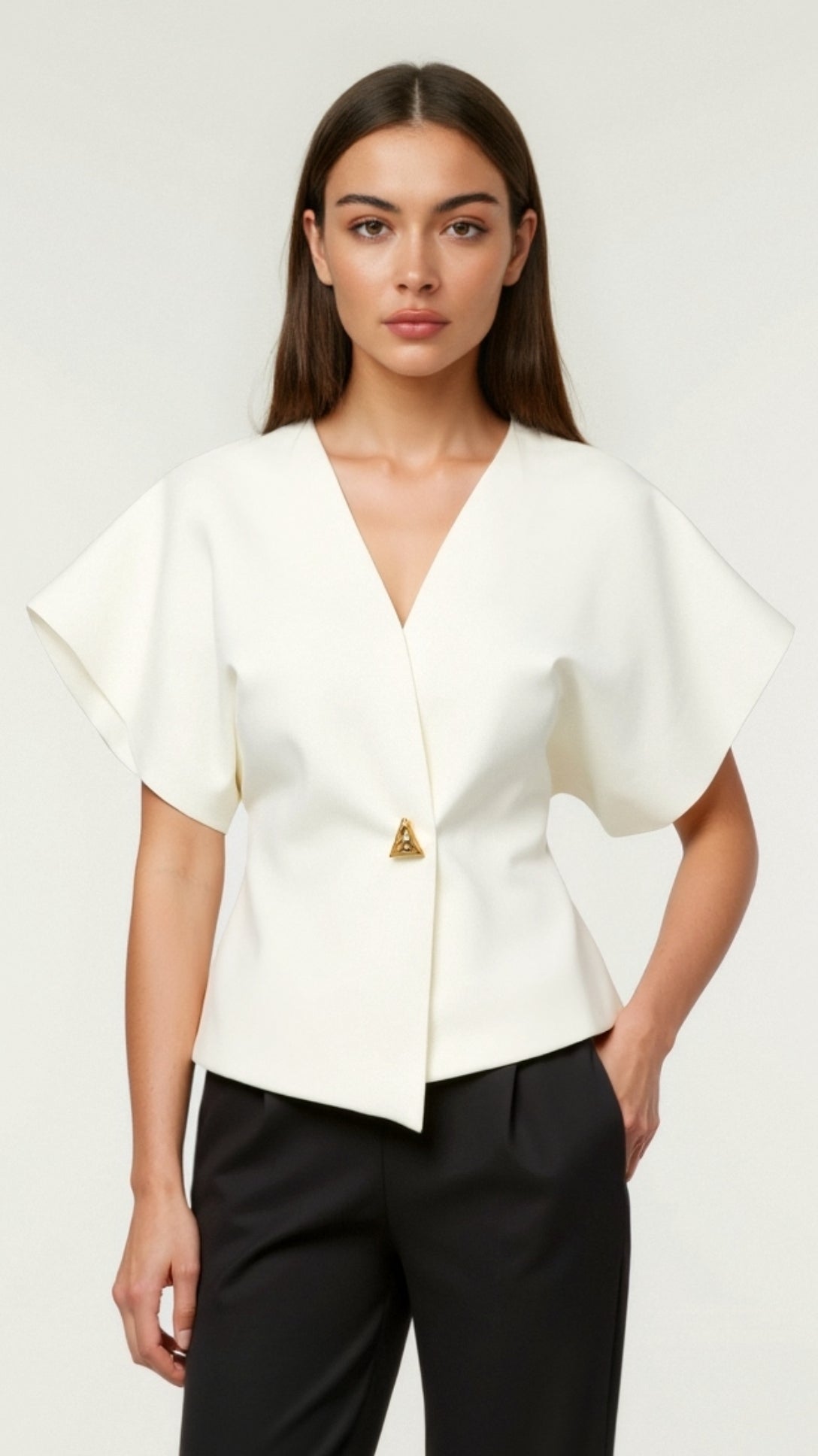 Amy Structured V-Neck Blouse 1