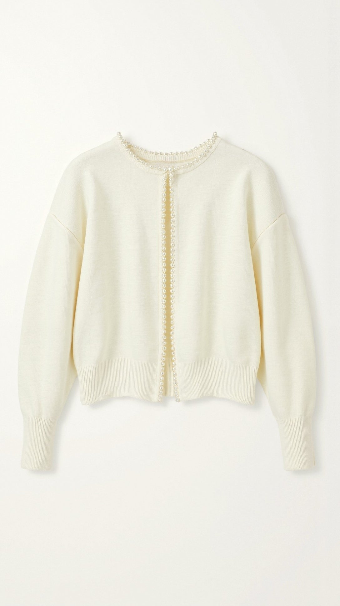 Caroline Elegant Pearl Trim White Cardigan 2