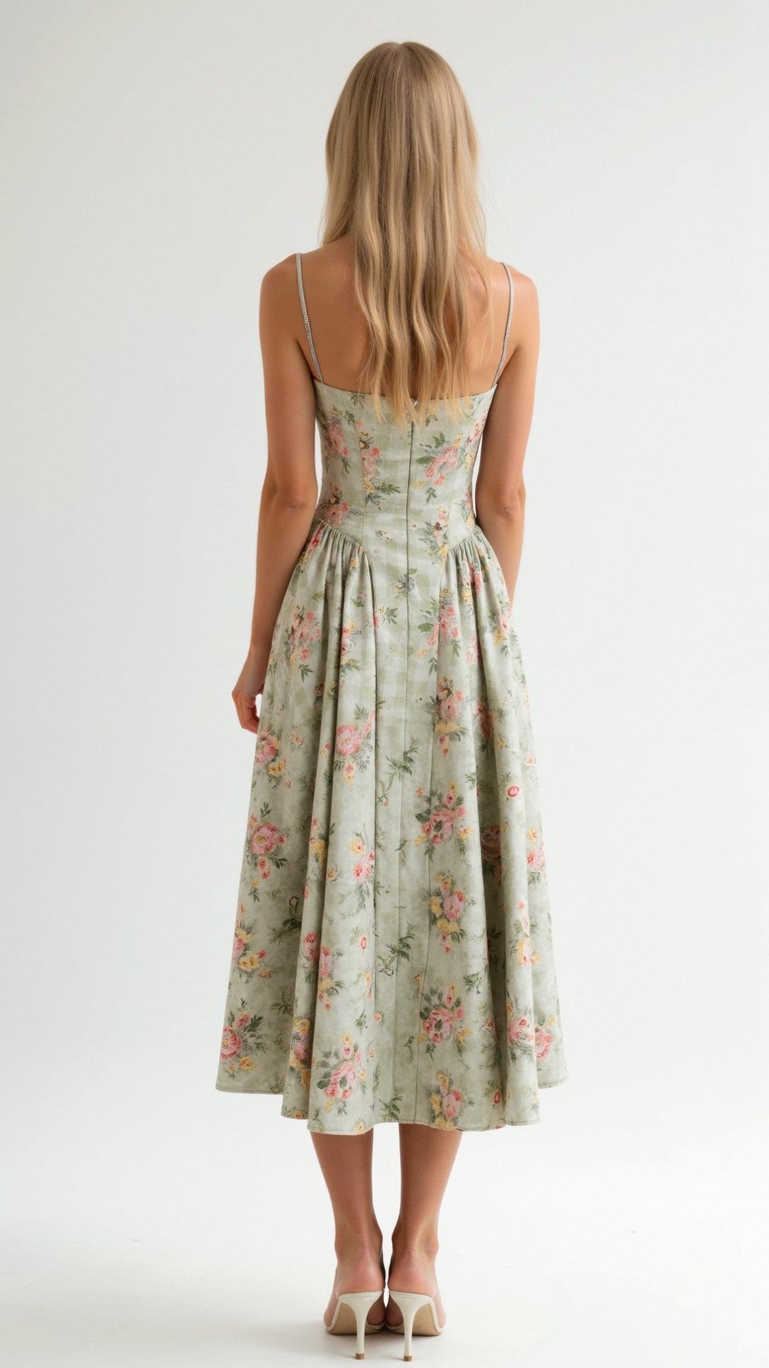 Clara Floral Print Summer Midi Dress with Sweetheart Neckline 1