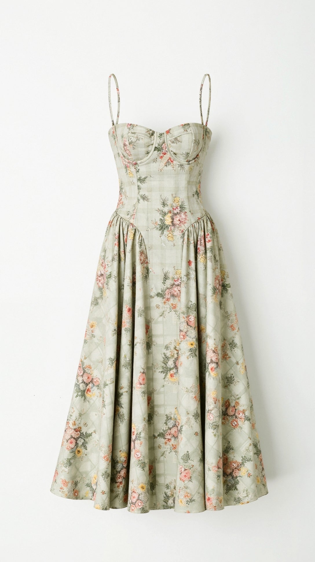 Clara Floral Print Summer Midi Dress with Sweetheart Neckline 2