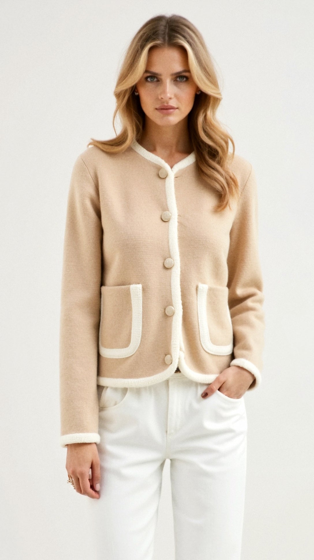 Diana Cropped Contrast Trim Cardigan 0