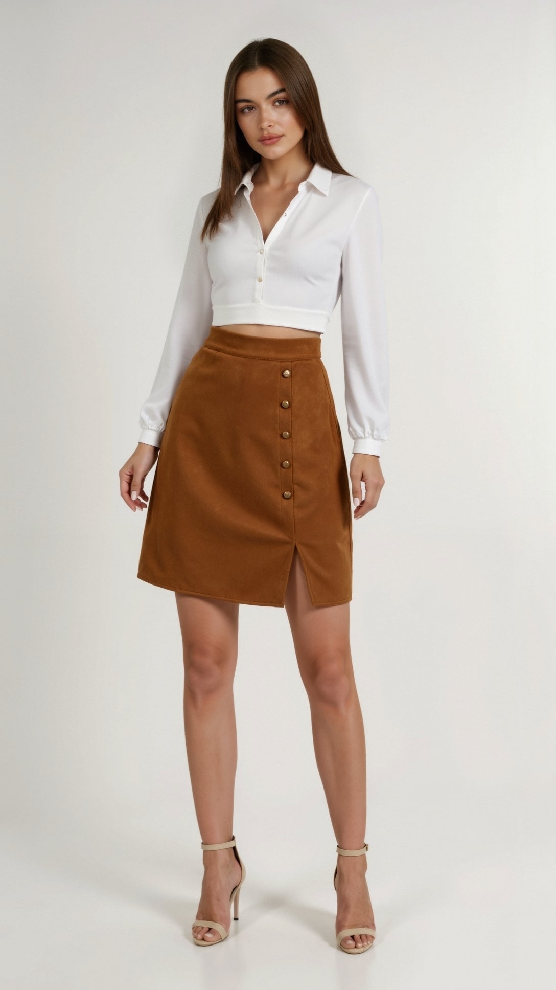 Elegant Suede-Effect High-Waisted Skirt 1