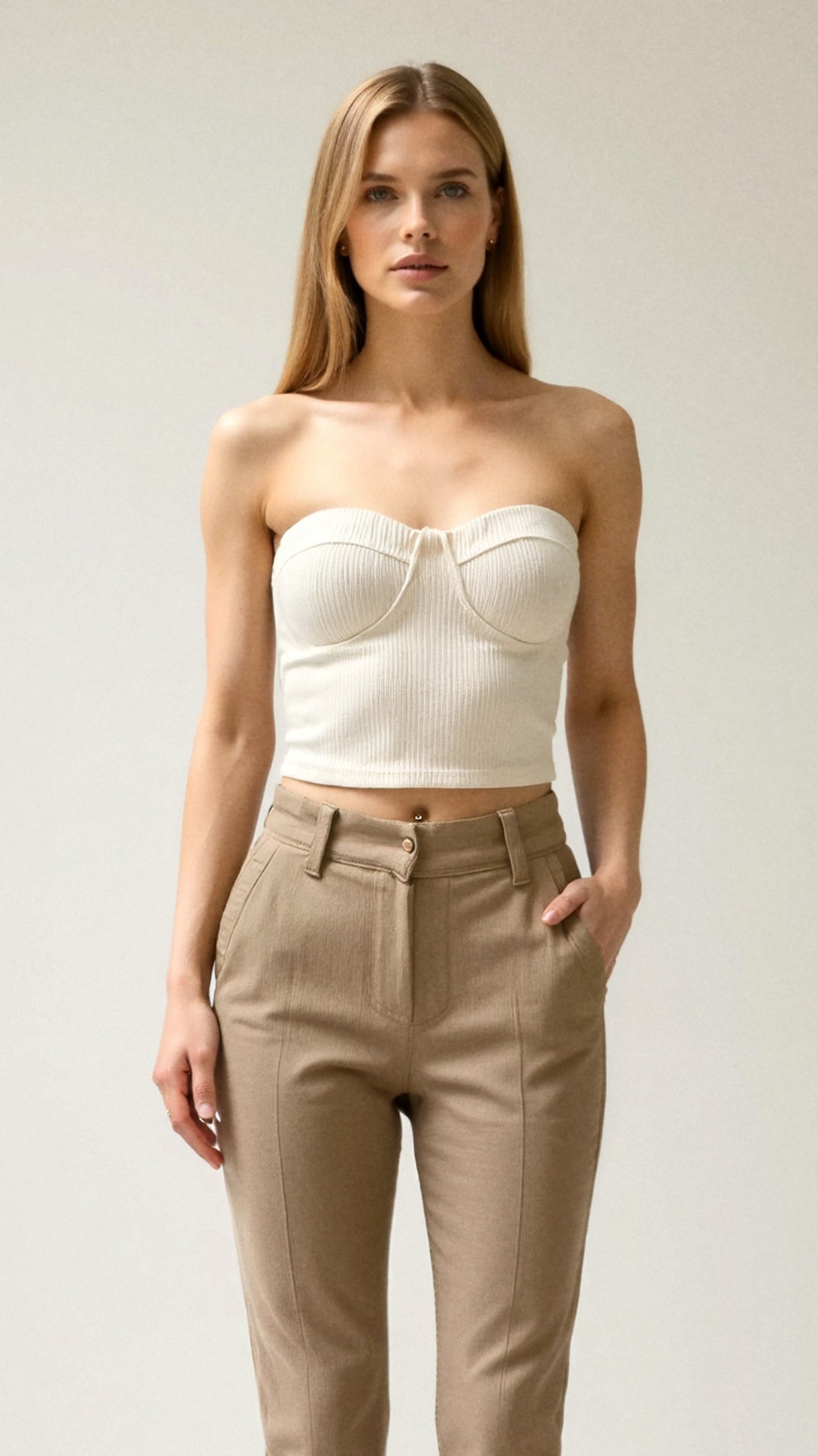 Hermione Textured Ribbed Strapless Crop Top 6