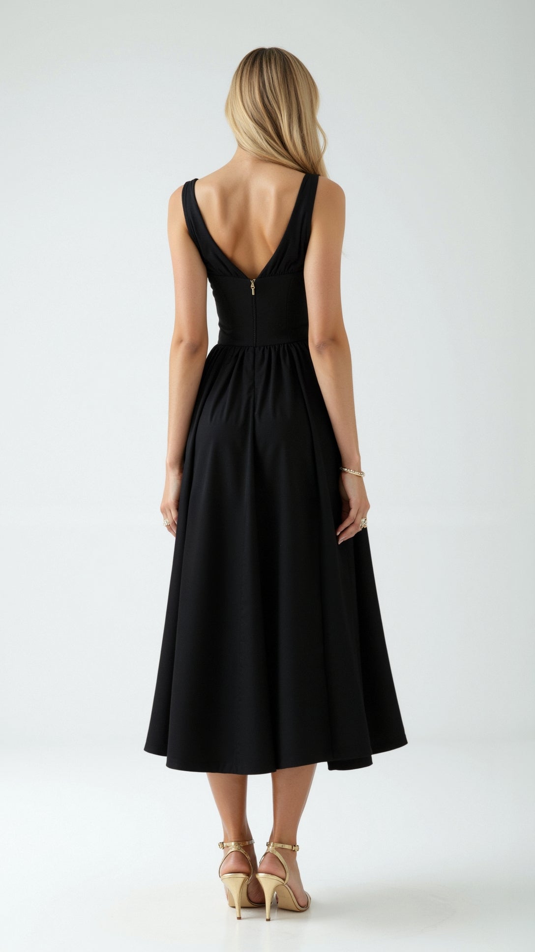 Lila Elegant Midi Plunge Dress - Women's Formal Dress with Plunging V-Neck and Gathered Skirt 4