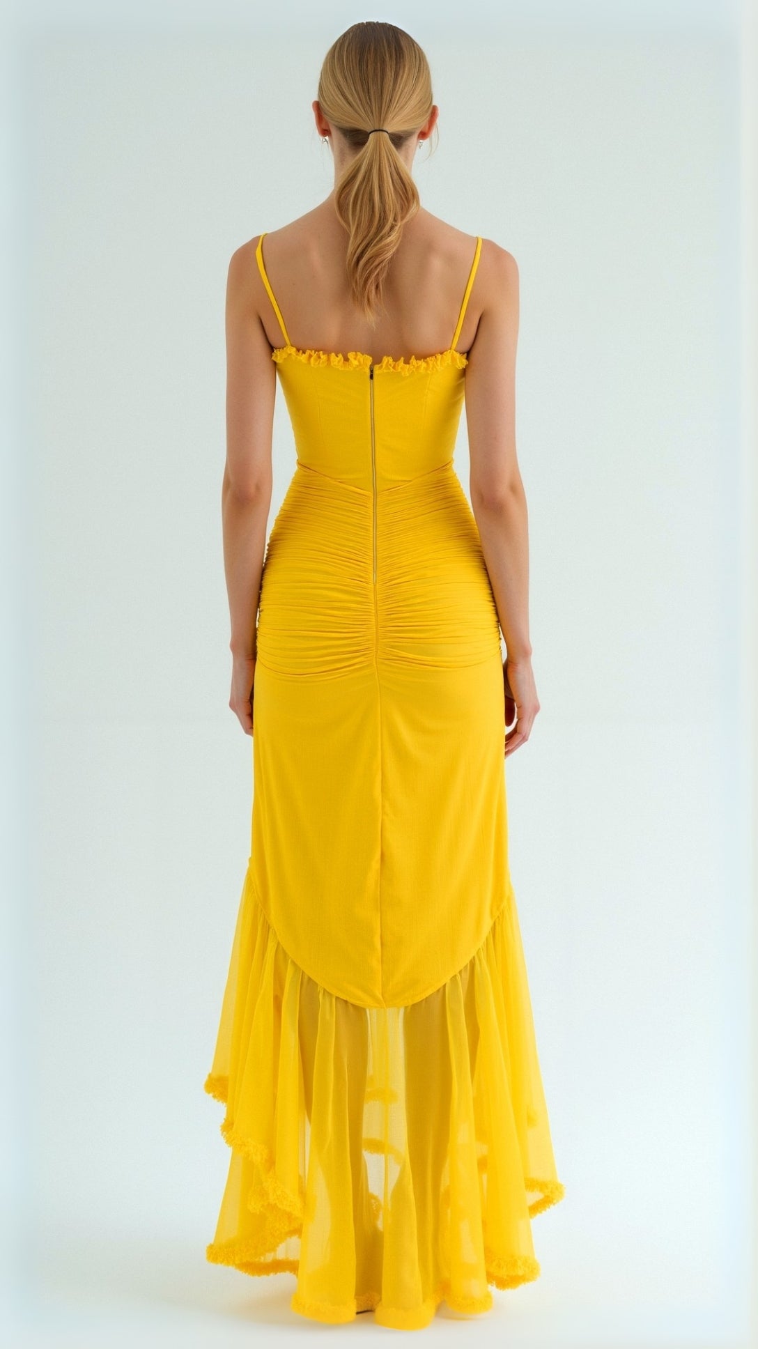 Lila Elegant Sweetheart Maxi Dress with Ruffle Trim and Asymmetric Hem 1