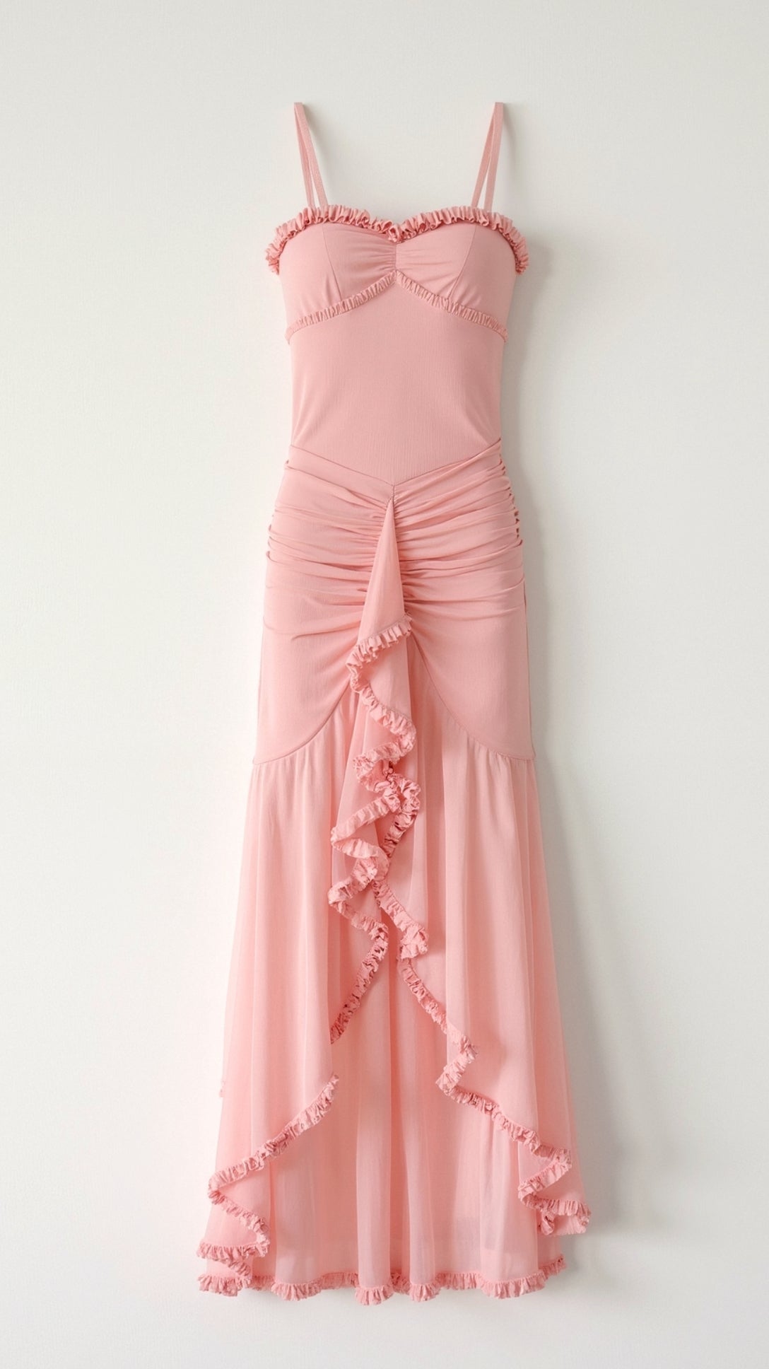 Lila Elegant Sweetheart Maxi Dress with Ruffle Trim and Asymmetric Hem 8