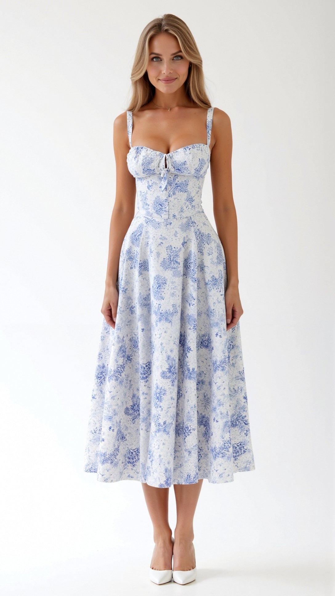 Lila Floral Midi Dress - Sweetheart Neckline Summer Dress for Wedding Guests 0