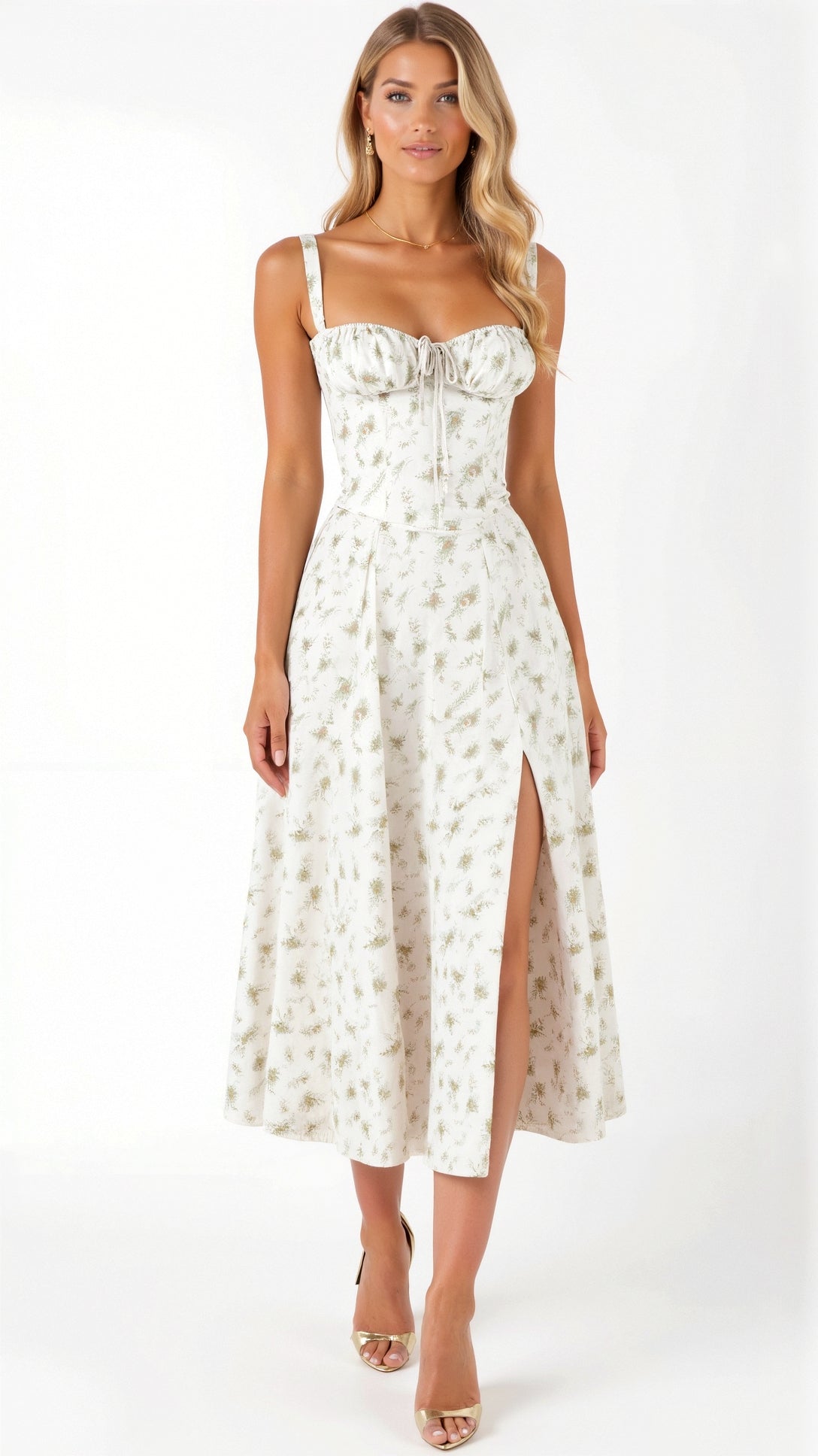 Lila Floral Midi Dress - Sweetheart Neckline Summer Dress for Wedding Guests 6