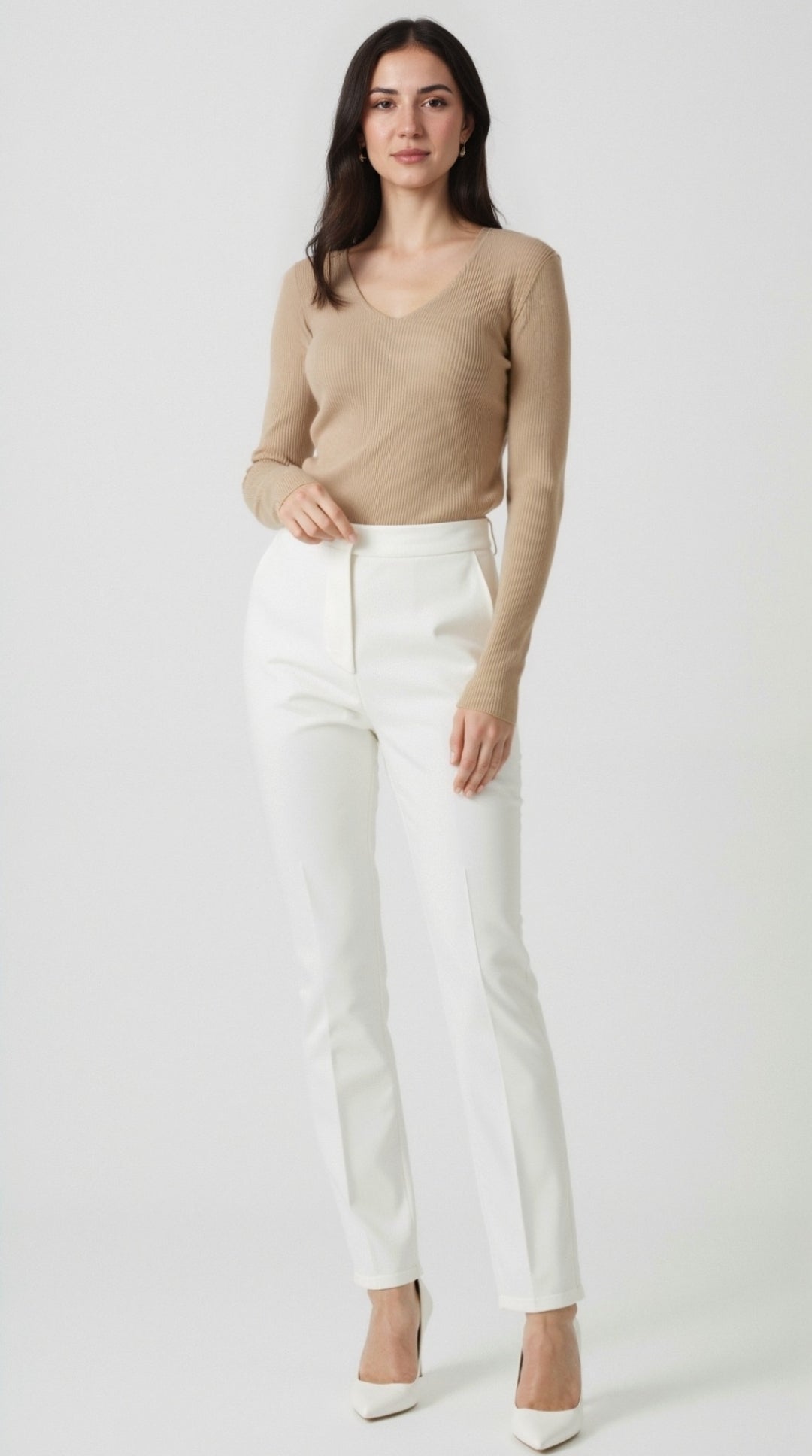 Michelle Textured Ribbed V-Neck Sweater 10