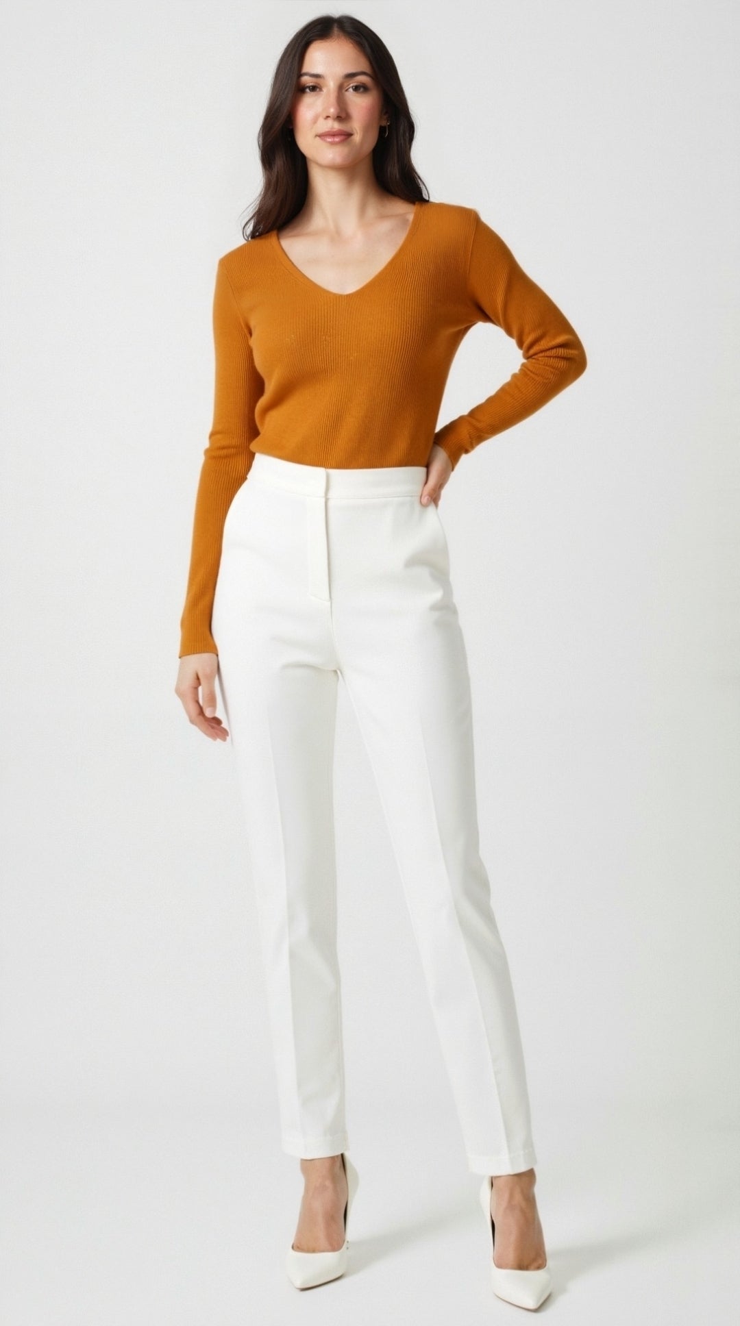 Michelle Textured Ribbed V-Neck Sweater 13