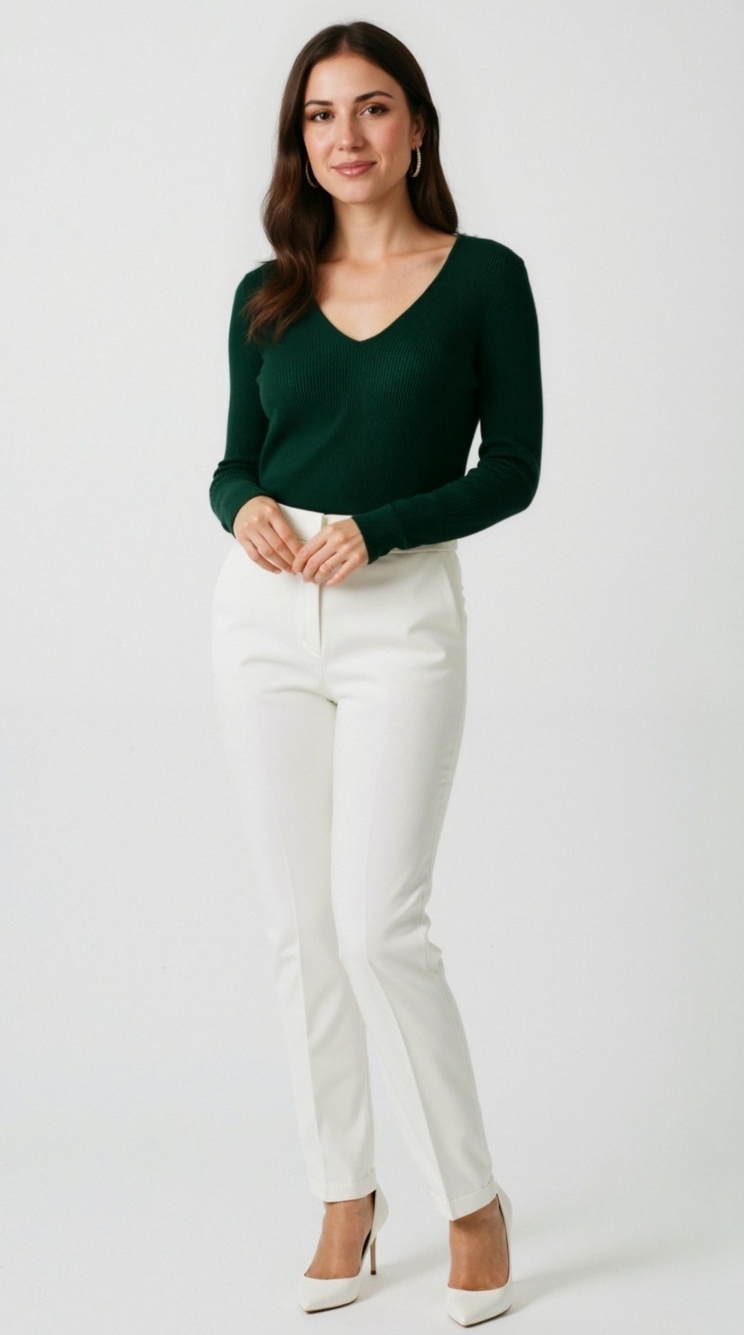 Michelle Textured Ribbed V-Neck Sweater 14