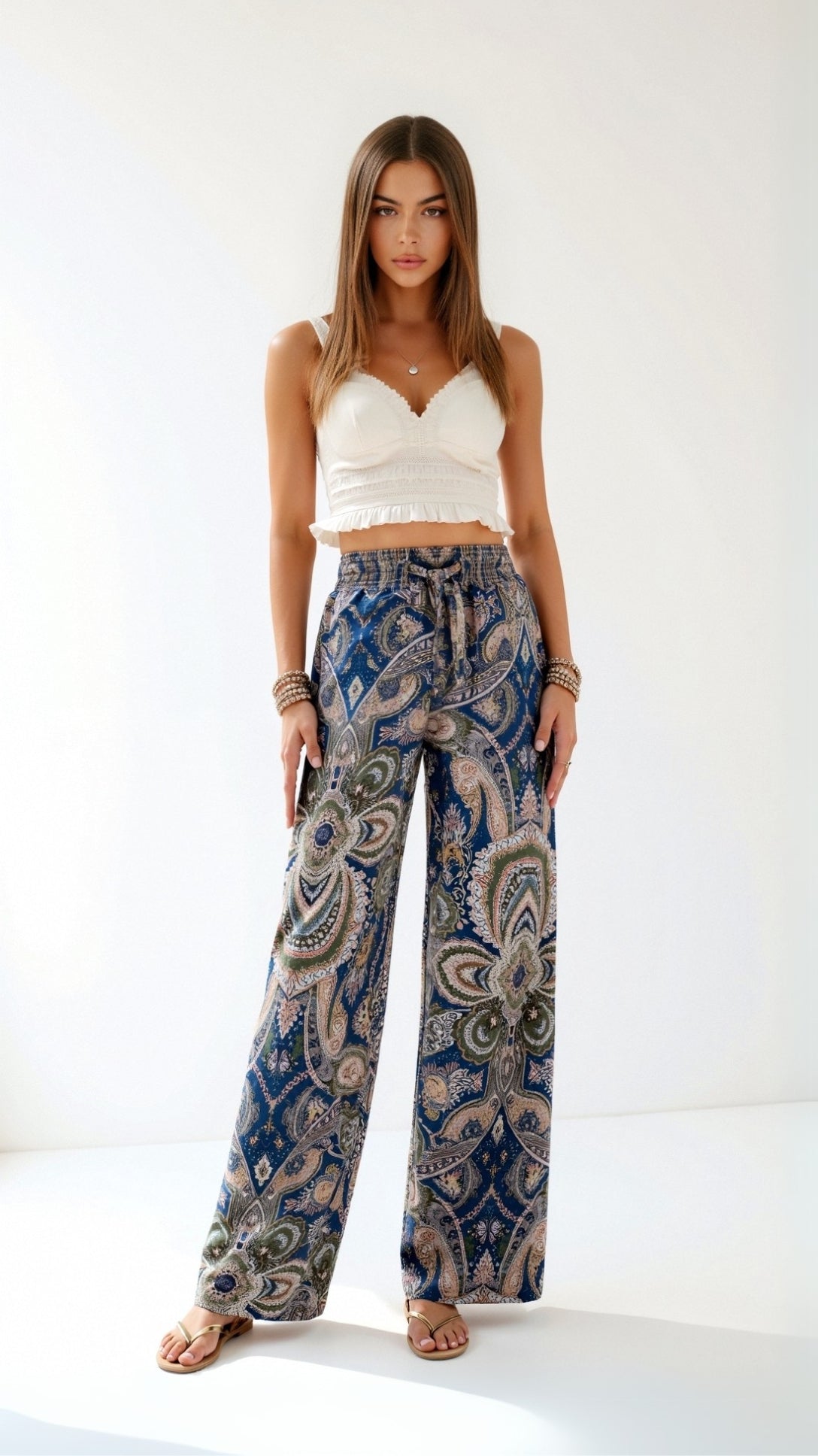 Pam Vibrant Paisley Wide-Leg Trousers 0