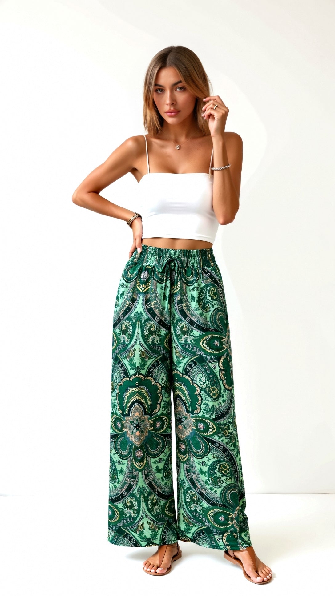 Pam Vibrant Paisley Wide-Leg Trousers 5