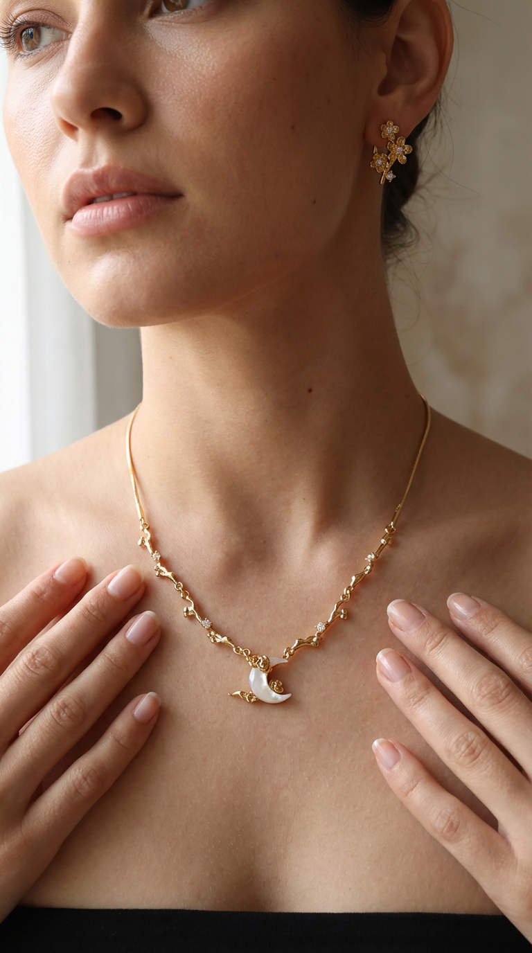 Selene Crescent Moon Charm Necklace