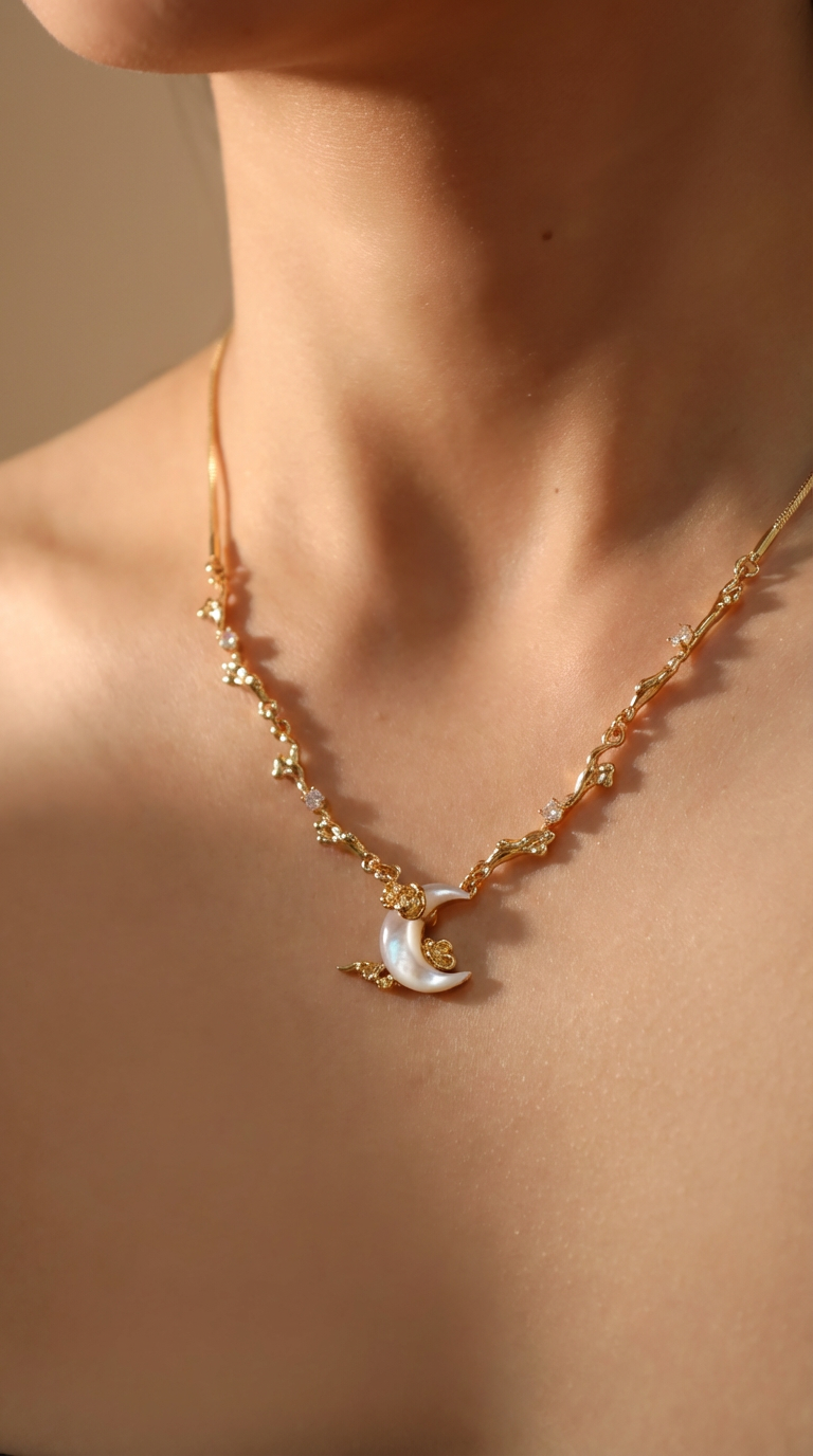 Selene Crescent Moon Charm Necklace