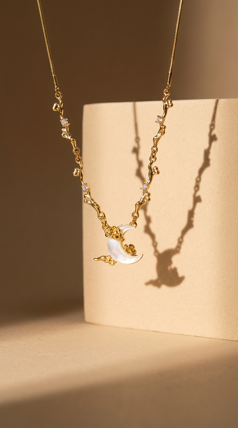 Selene Crescent Moon Charm Necklace