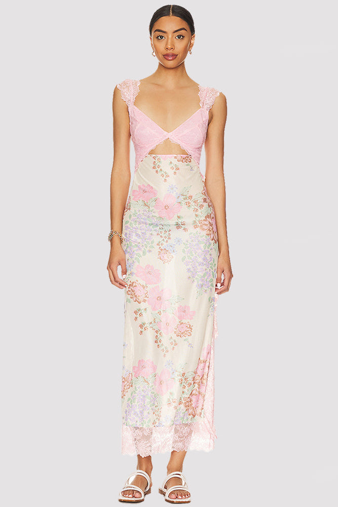 Flora Sheer Floral Midi Dress