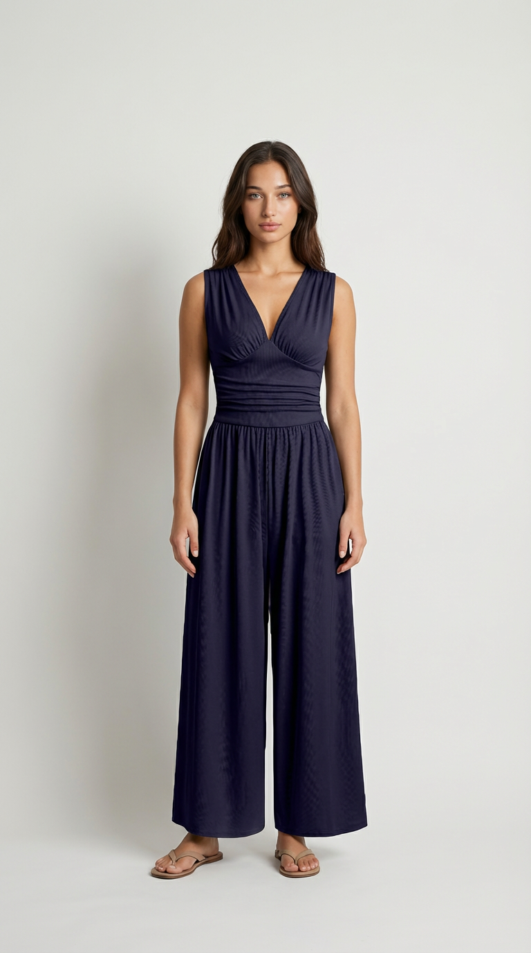 Valentina Plunge Wide-Leg Jumpsuit