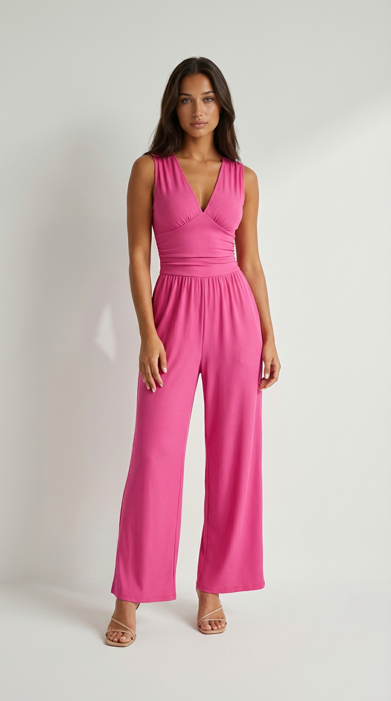 Valentina Plunge Wide-Leg Jumpsuit
