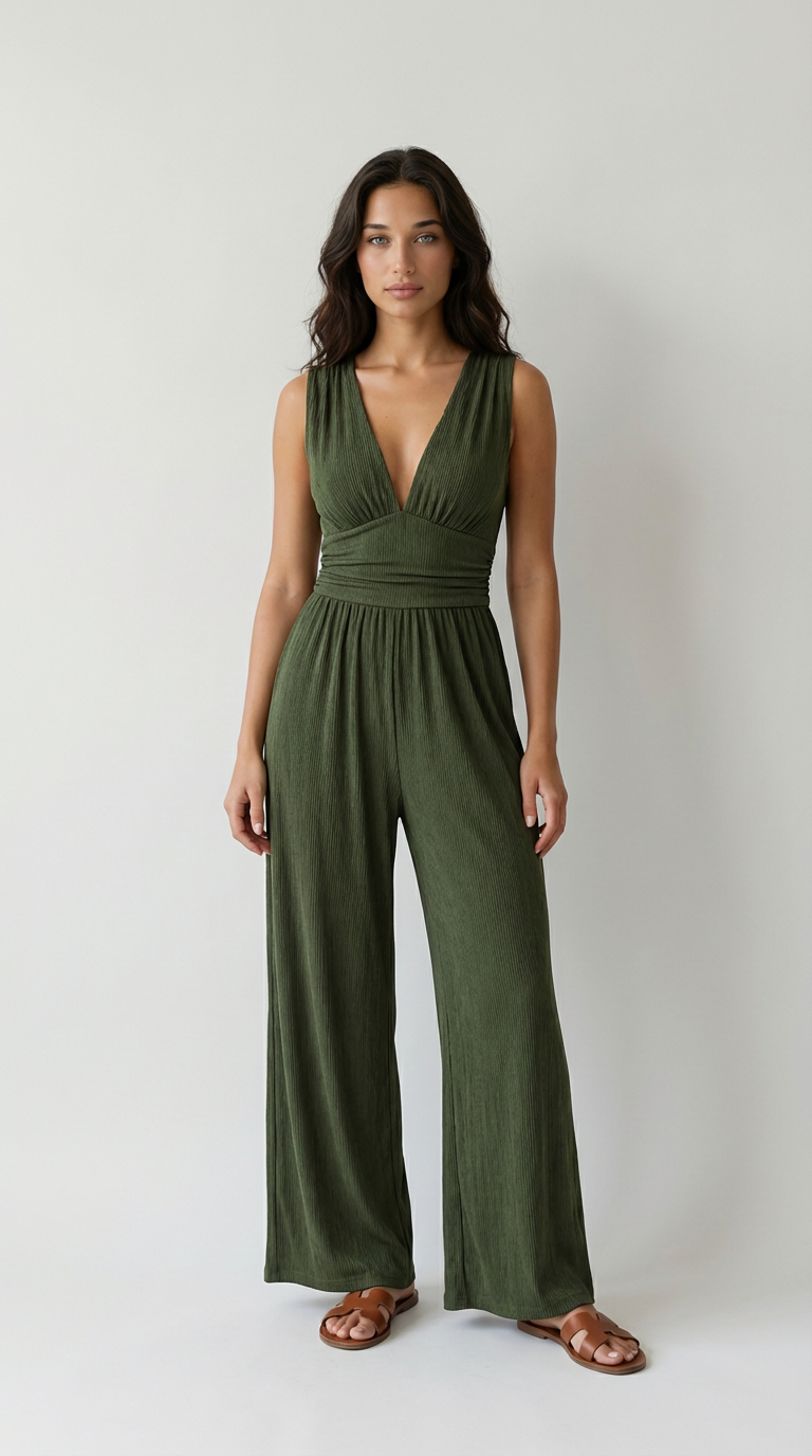 Valentina Plunge Wide-Leg Jumpsuit