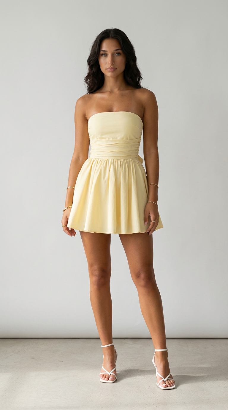 Livia Ruched Strapless Mini Dress