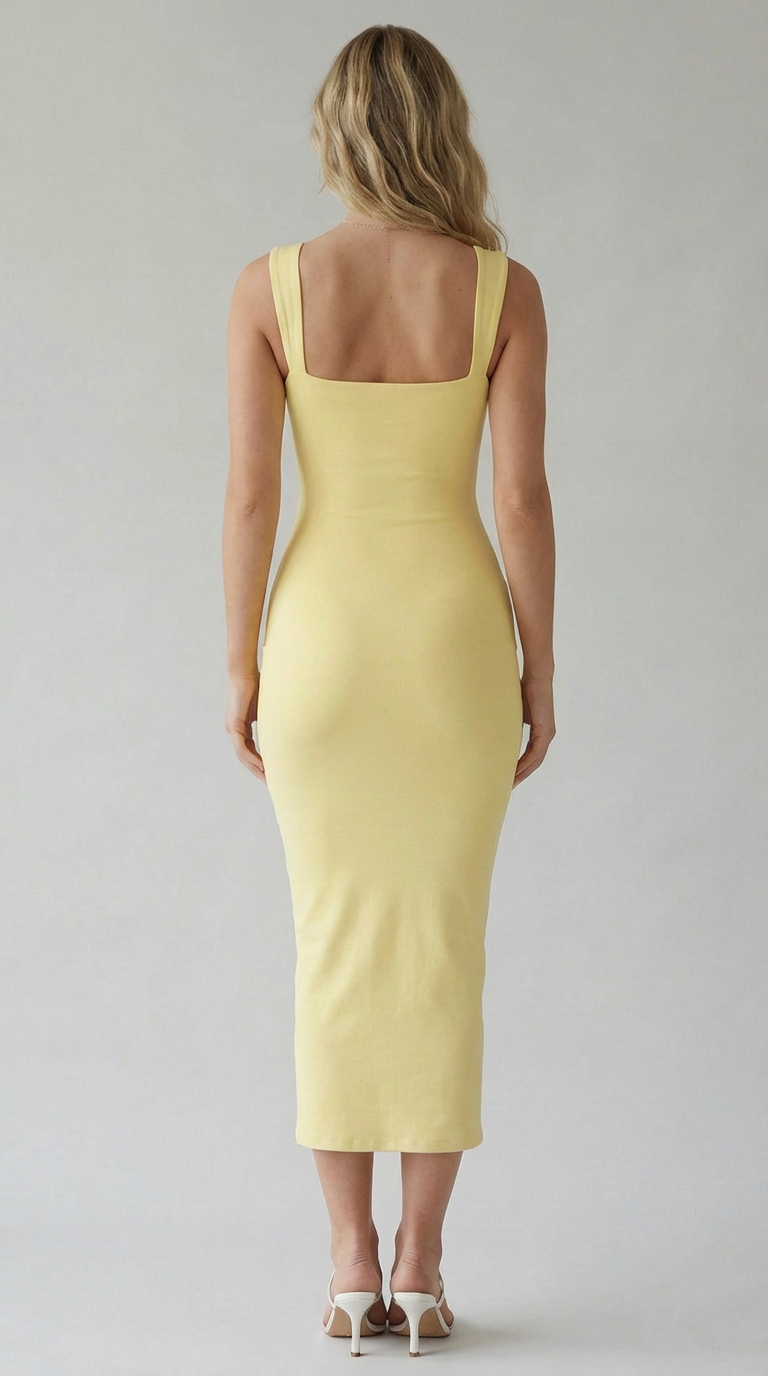 Elodie Minimal Square-Neck Midi Dress