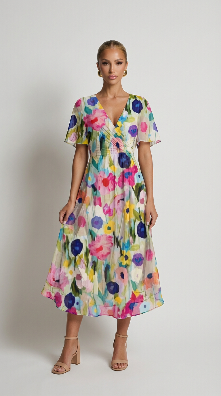 Isabella Floral Wrap Midi Dress