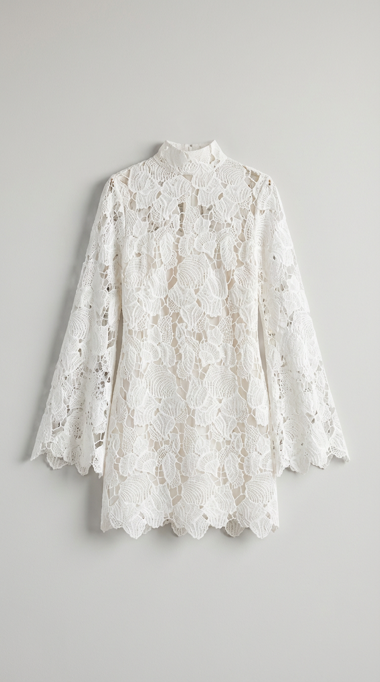Ivory Lace High-Neck Mini Dress