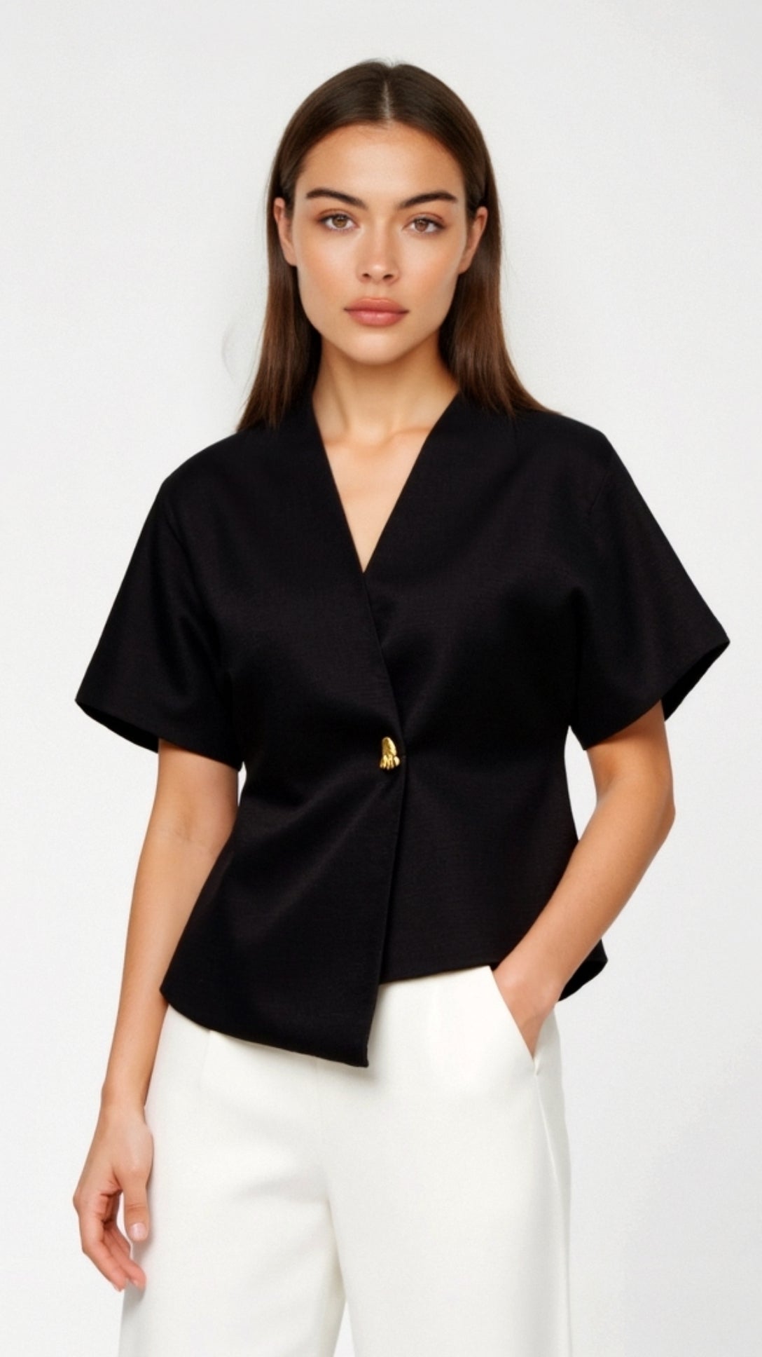 Amy Structured V-Neck Blouse 6