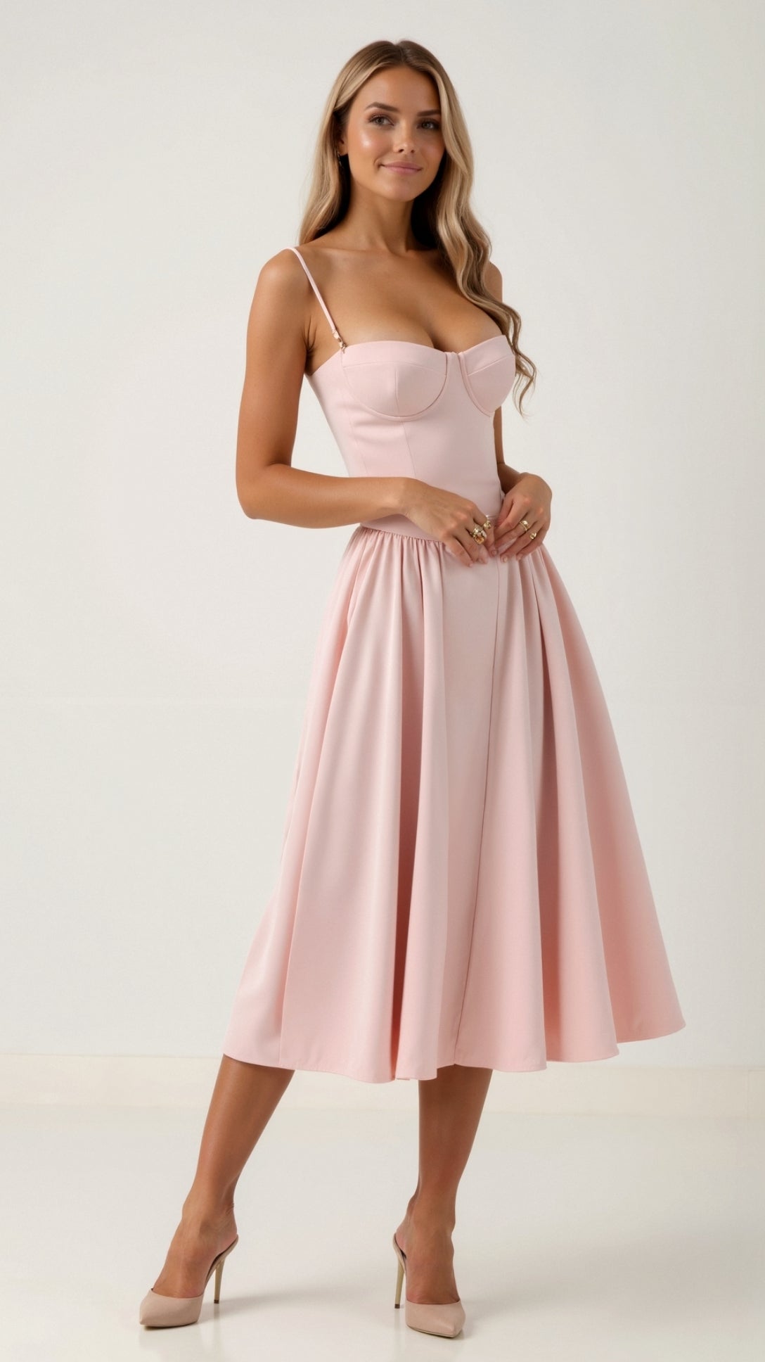 Clara Floral Print Summer Midi Dress with Sweetheart Neckline 9