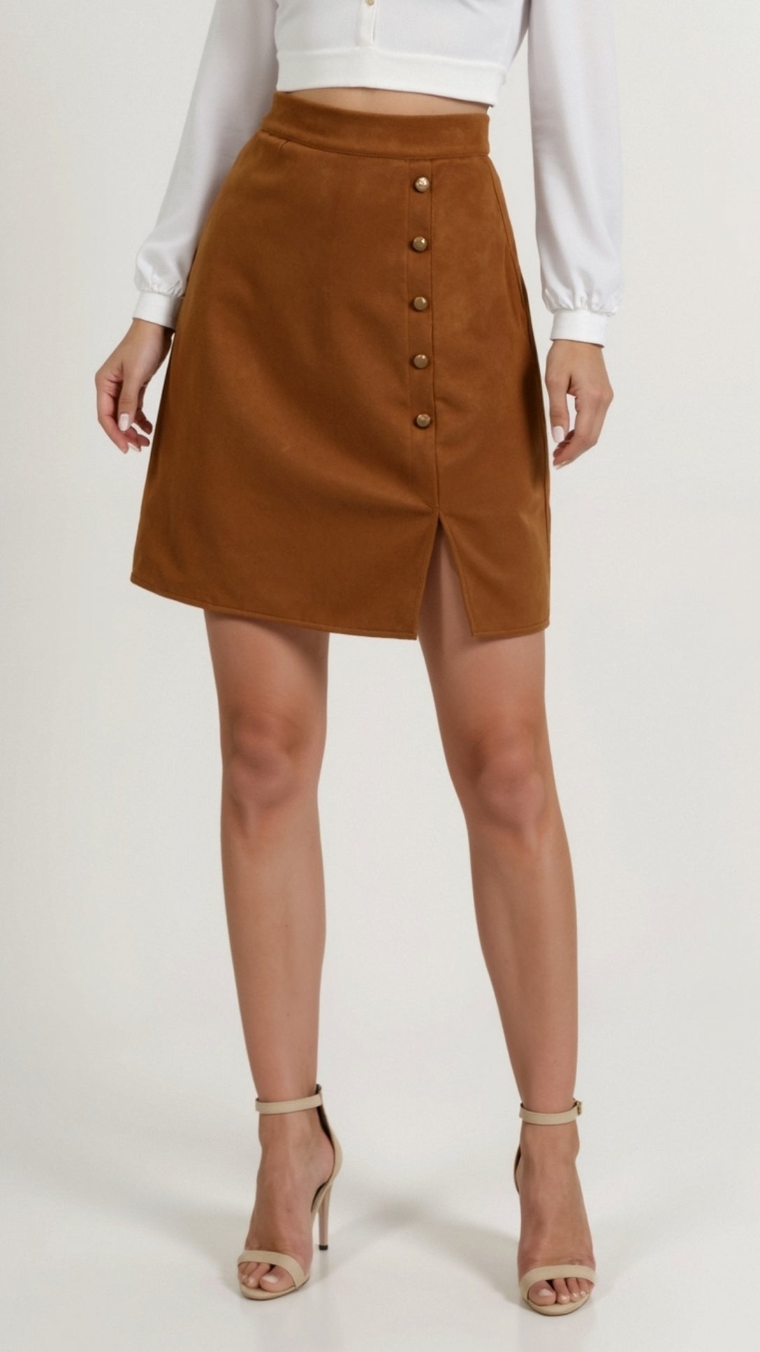 Elegant Suede-Effect High-Waisted Skirt 0