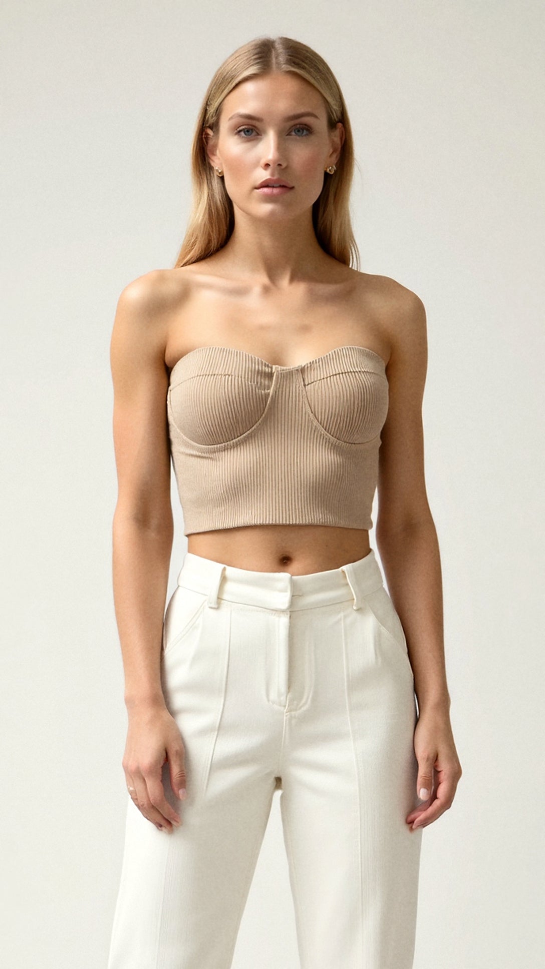 Hermione Textured Ribbed Strapless Crop Top 3
