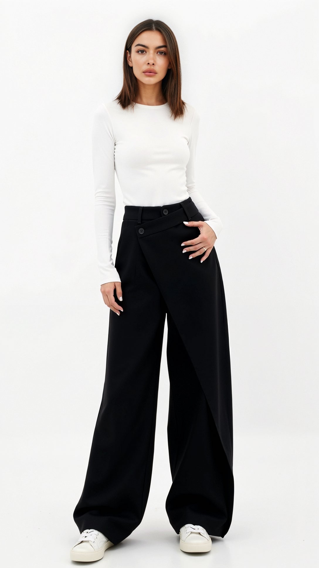 Jean Asymmetrical Wide-Leg Trousers Women 0