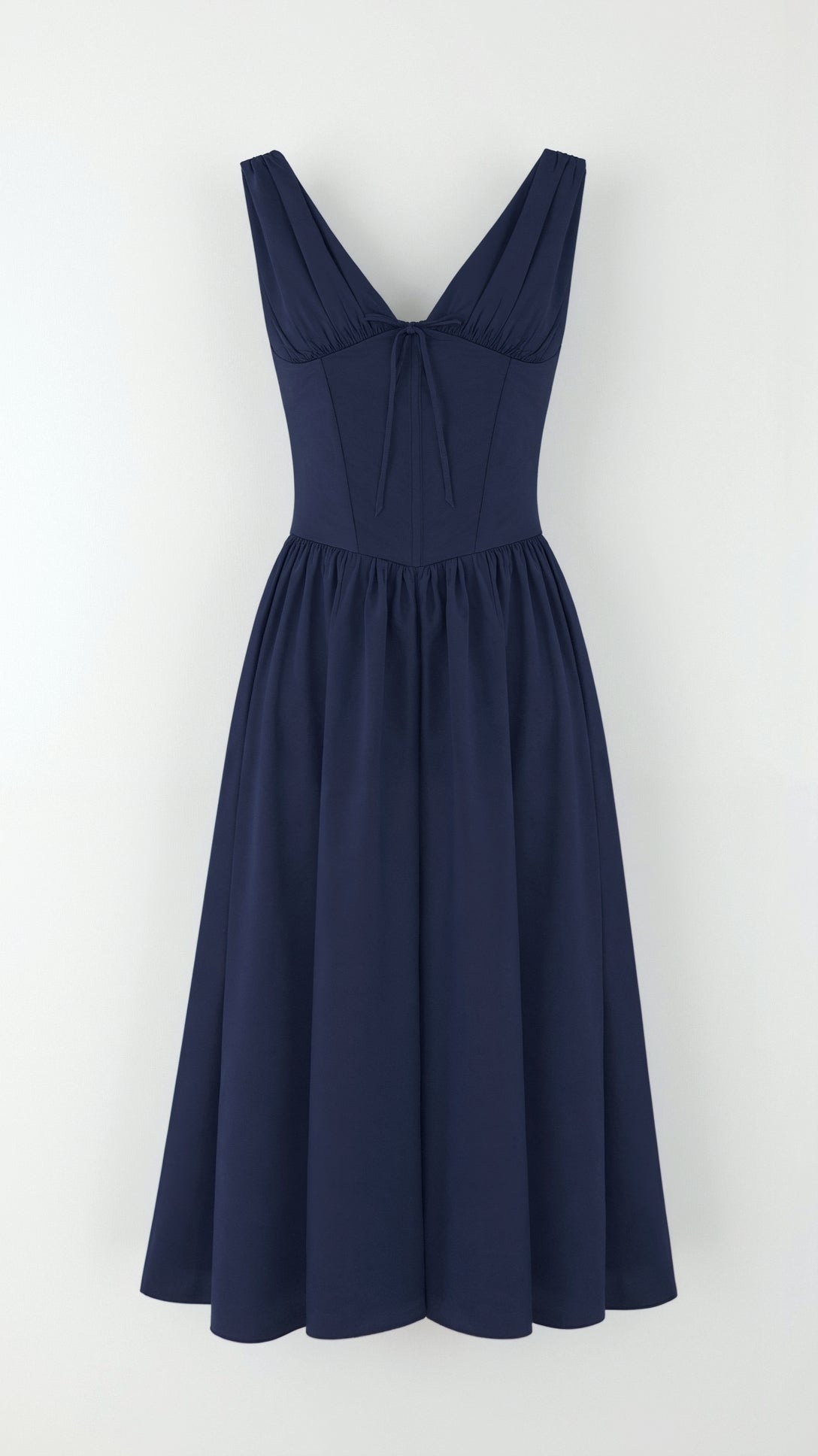 Lila Elegant Midi Plunge Dress - Women's Formal Dress with Plunging V-Neck and Gathered Skirt 2