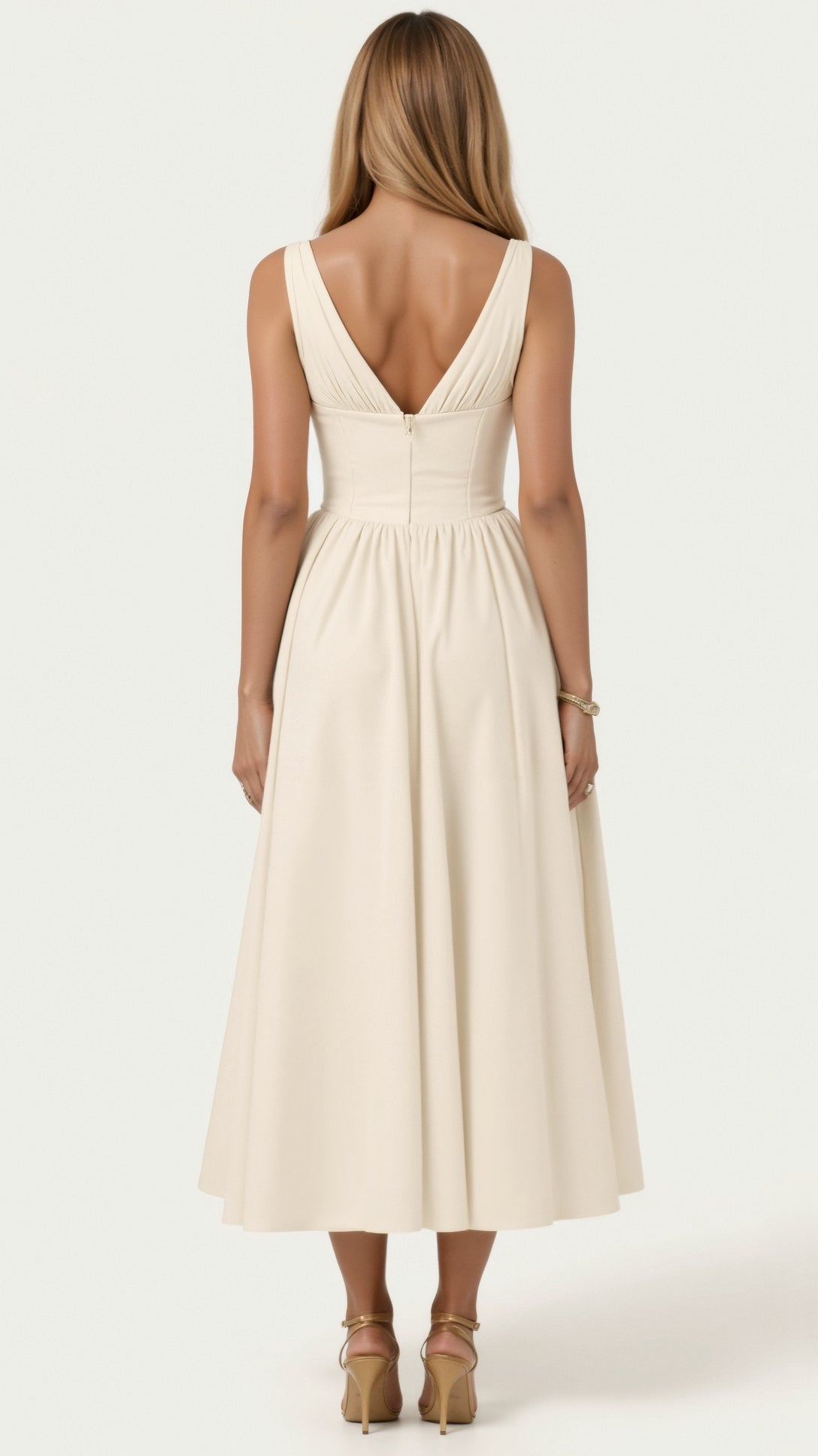 Lila Elegant Midi Plunge Dress - Women's Formal Dress with Plunging V-Neck and Gathered Skirt 7