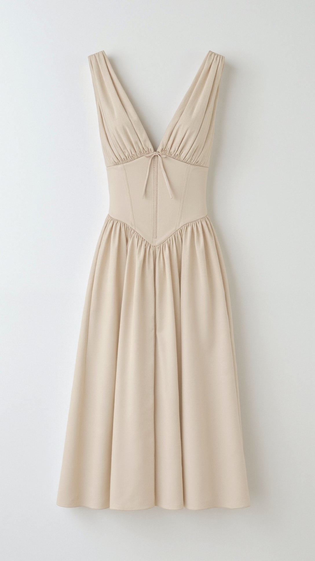 Lila Elegant Midi Plunge Dress - Women's Formal Dress with Plunging V-Neck and Gathered Skirt 8