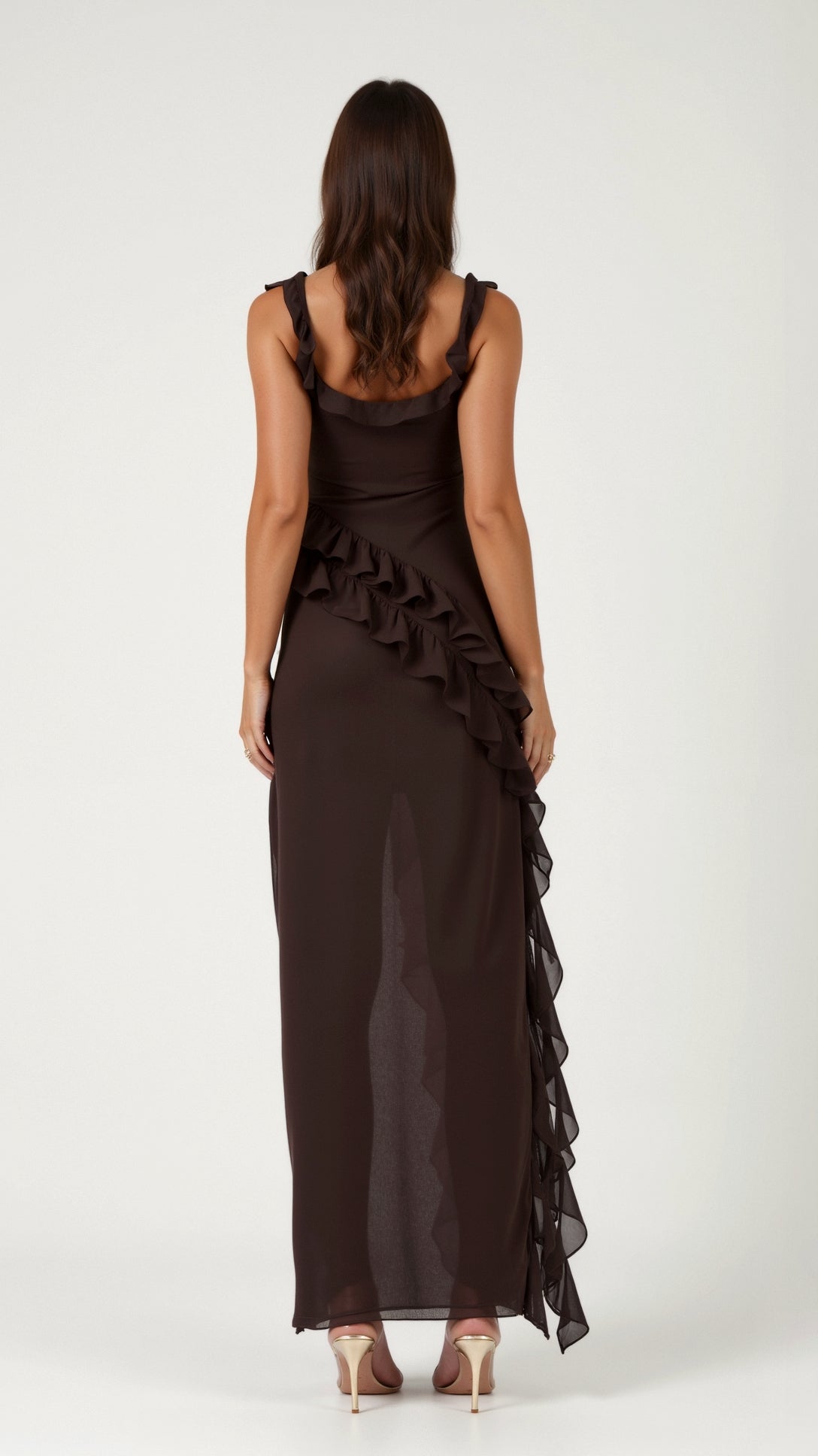 Lila Elegant Ruffled Maxi Dress - Women's Formal Summer Dress with High Slit and Ruffle Straps 1