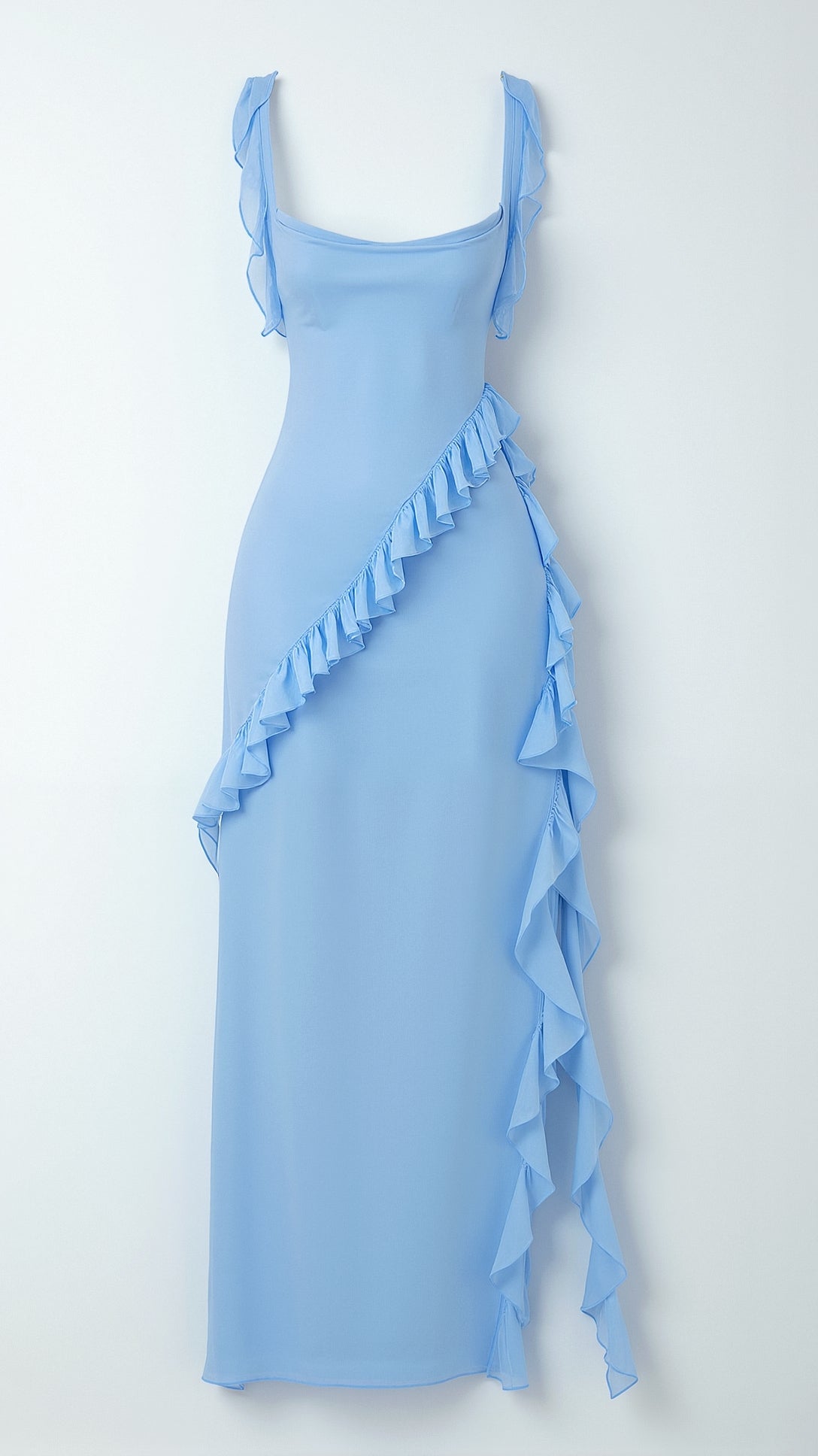 Lila Elegant Ruffled Maxi Dress - Women's Formal Summer Dress with High Slit and Ruffle Straps 5