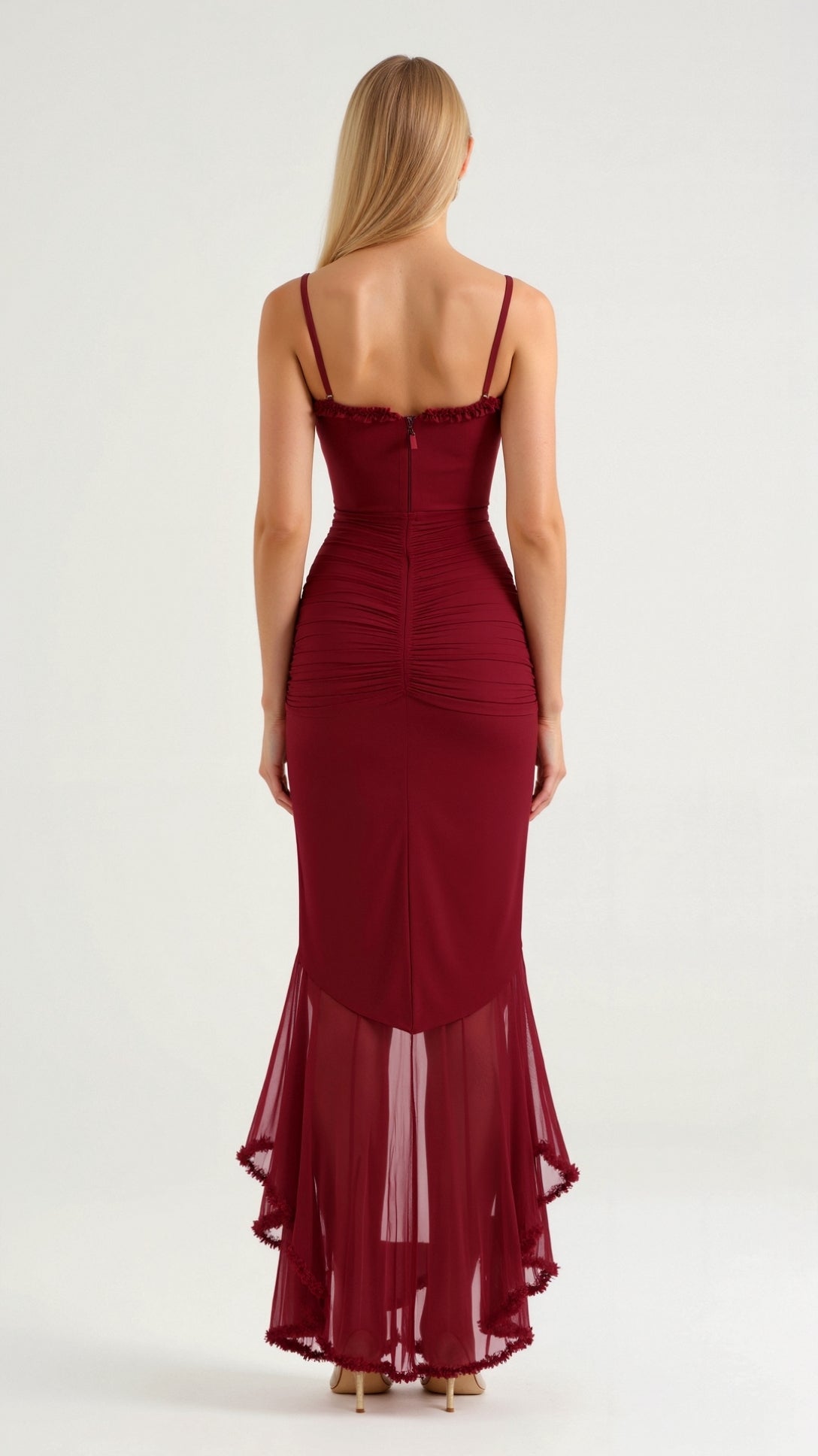 Lila Elegant Sweetheart Maxi Dress with Ruffle Trim and Asymmetric Hem 4