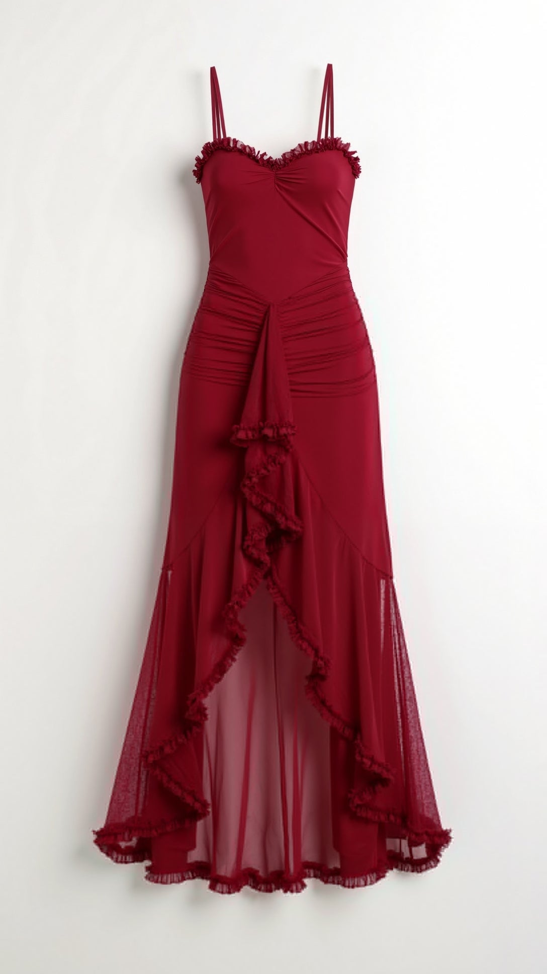 Lila Elegant Sweetheart Maxi Dress with Ruffle Trim and Asymmetric Hem 5