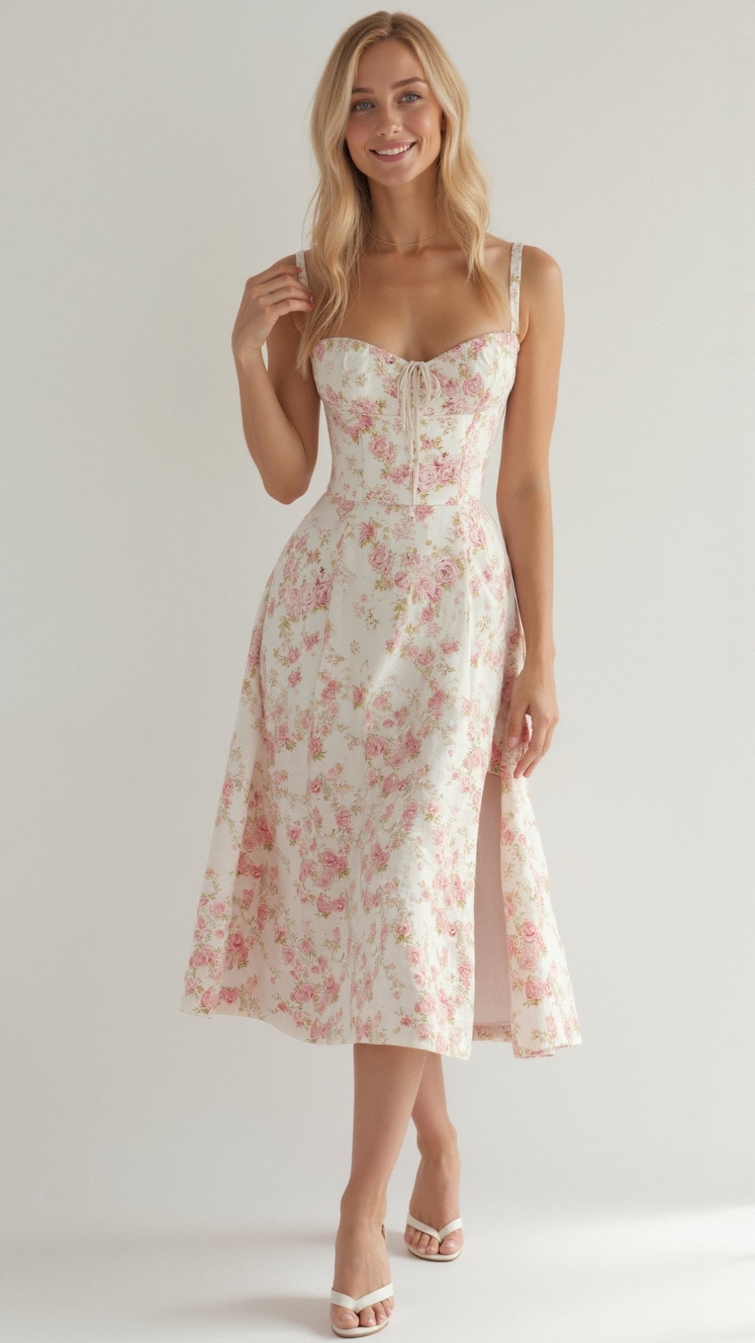 Lila Floral Midi Dress - Sweetheart Neckline Summer Dress for Wedding Guests 3