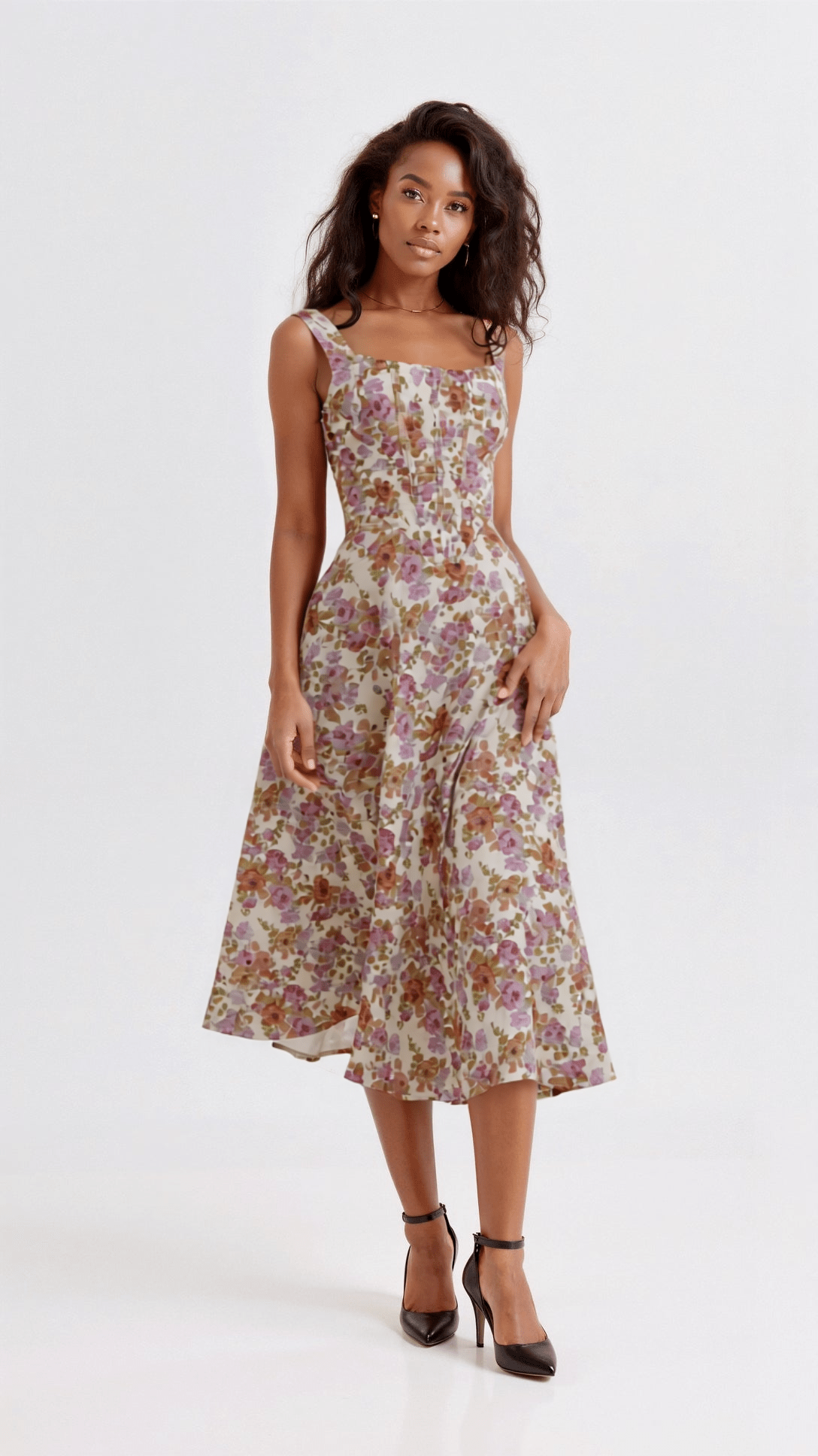 Lila Romantic Floral Print Midi Sundress for Women 3