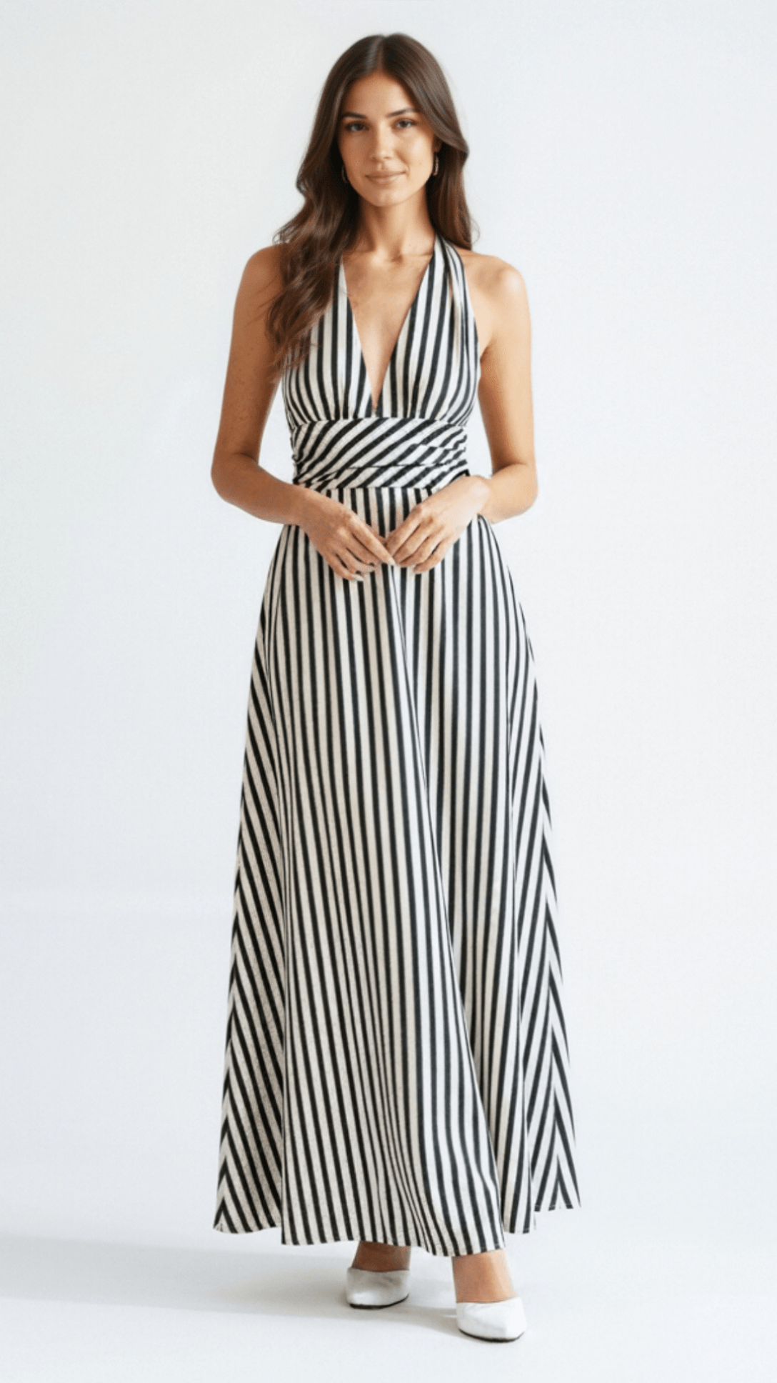 Lila Striped Plunge Maxi Dress for Women 0