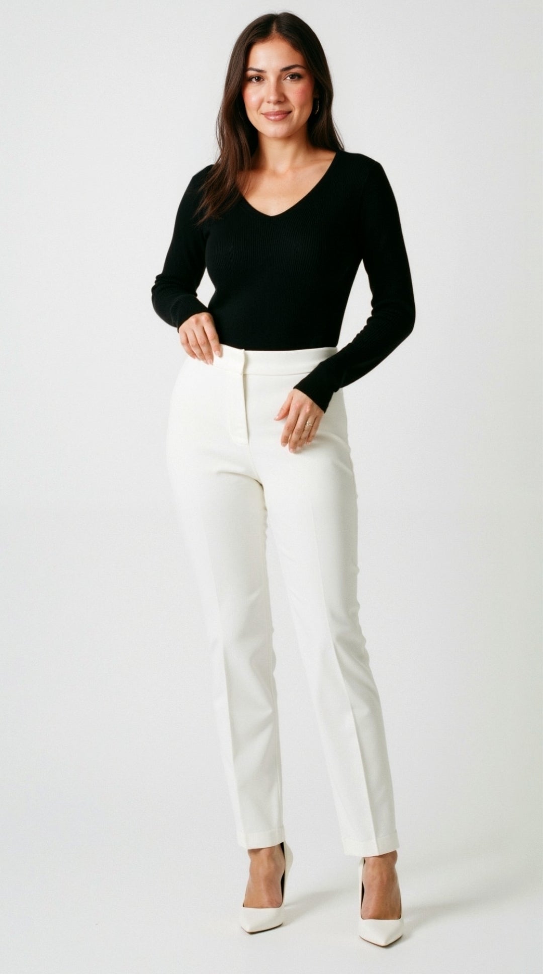 Michelle Textured Ribbed V-Neck Sweater 0