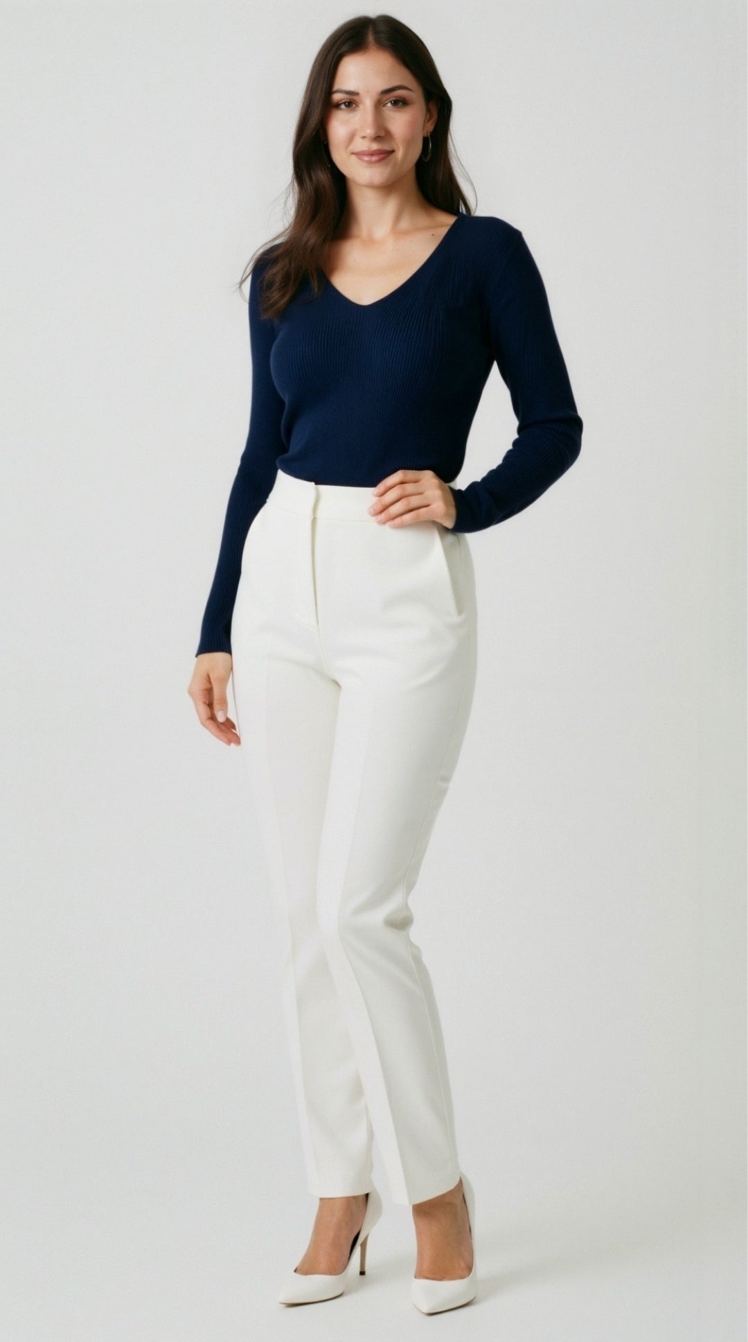 Michelle Textured Ribbed V-Neck Sweater 11