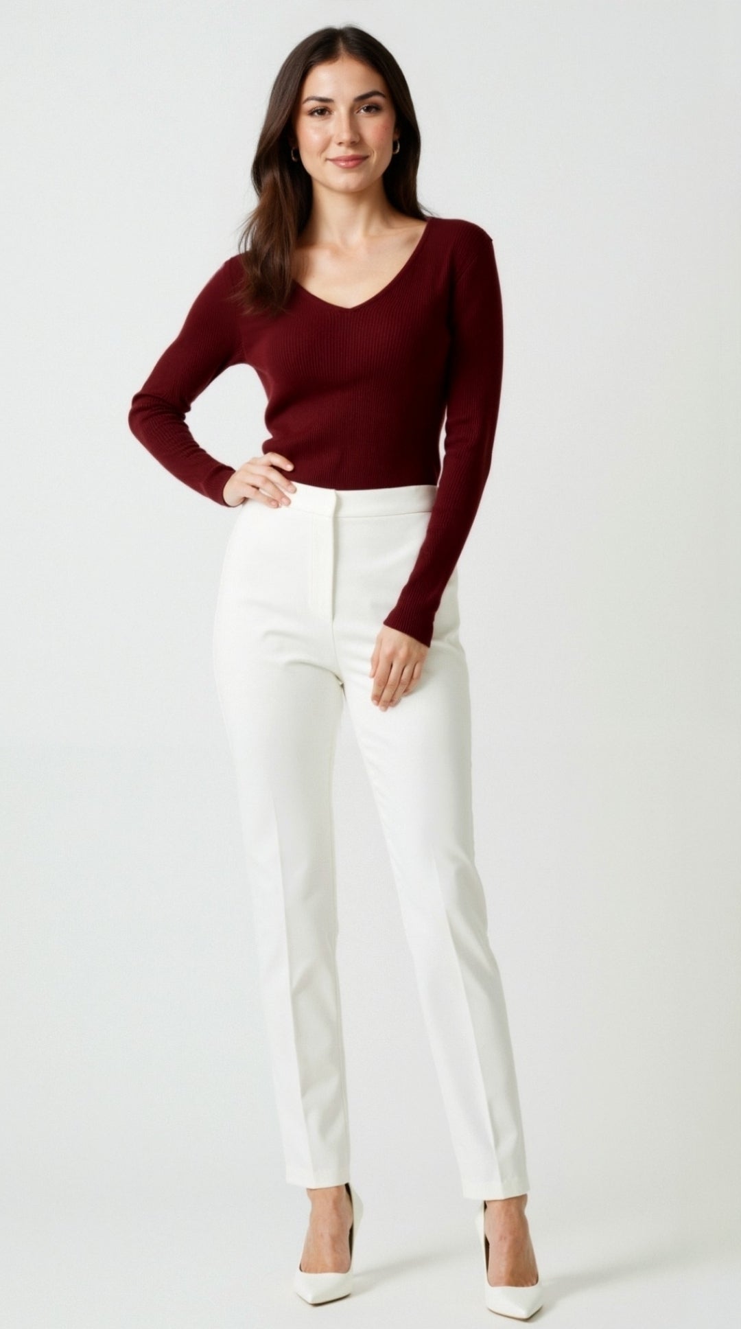 Michelle Textured Ribbed V-Neck Sweater 12