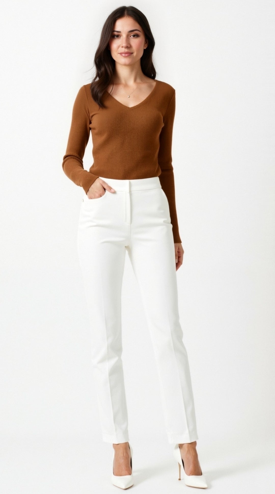 Michelle Textured Ribbed V-Neck Sweater 15