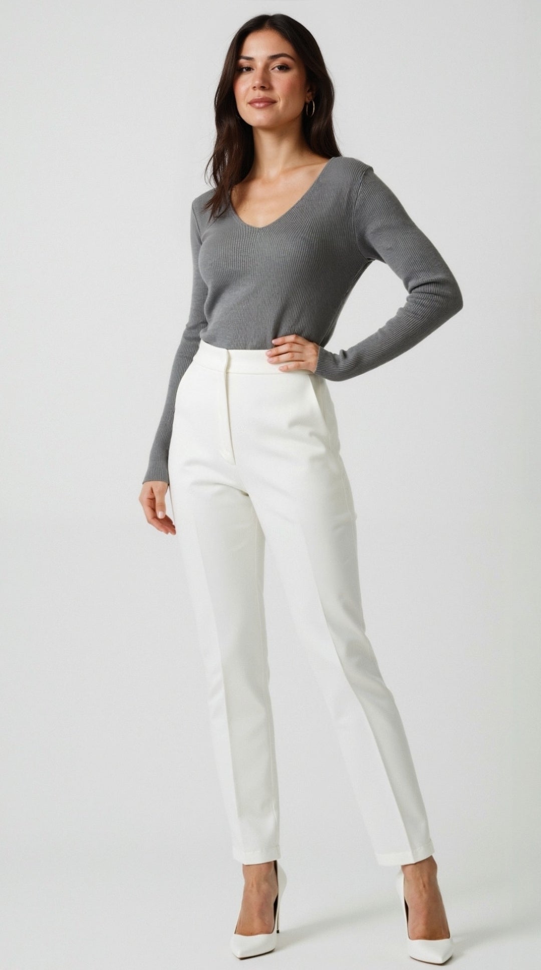 Michelle Textured Ribbed V-Neck Sweater 6