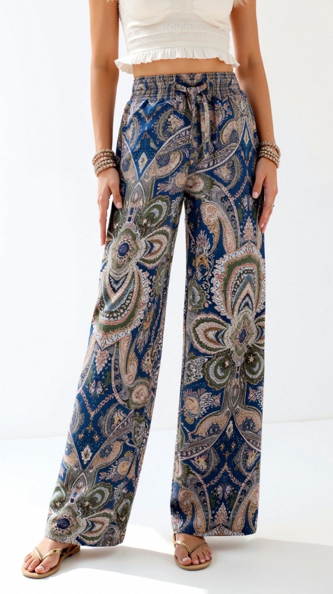 Pam Vibrant Paisley Wide-Leg Trousers 1